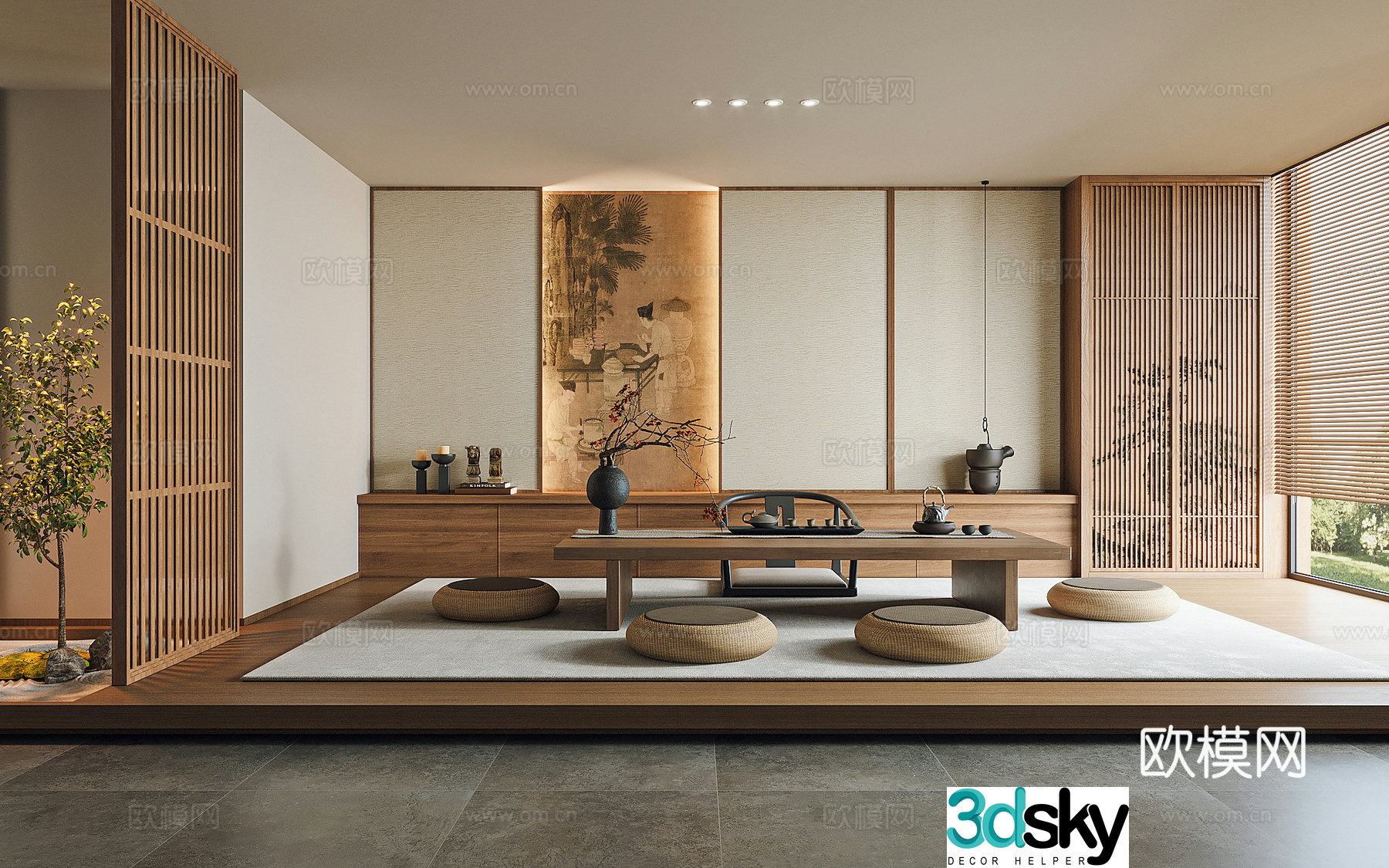 New Chinese style tatami tea room 3D model