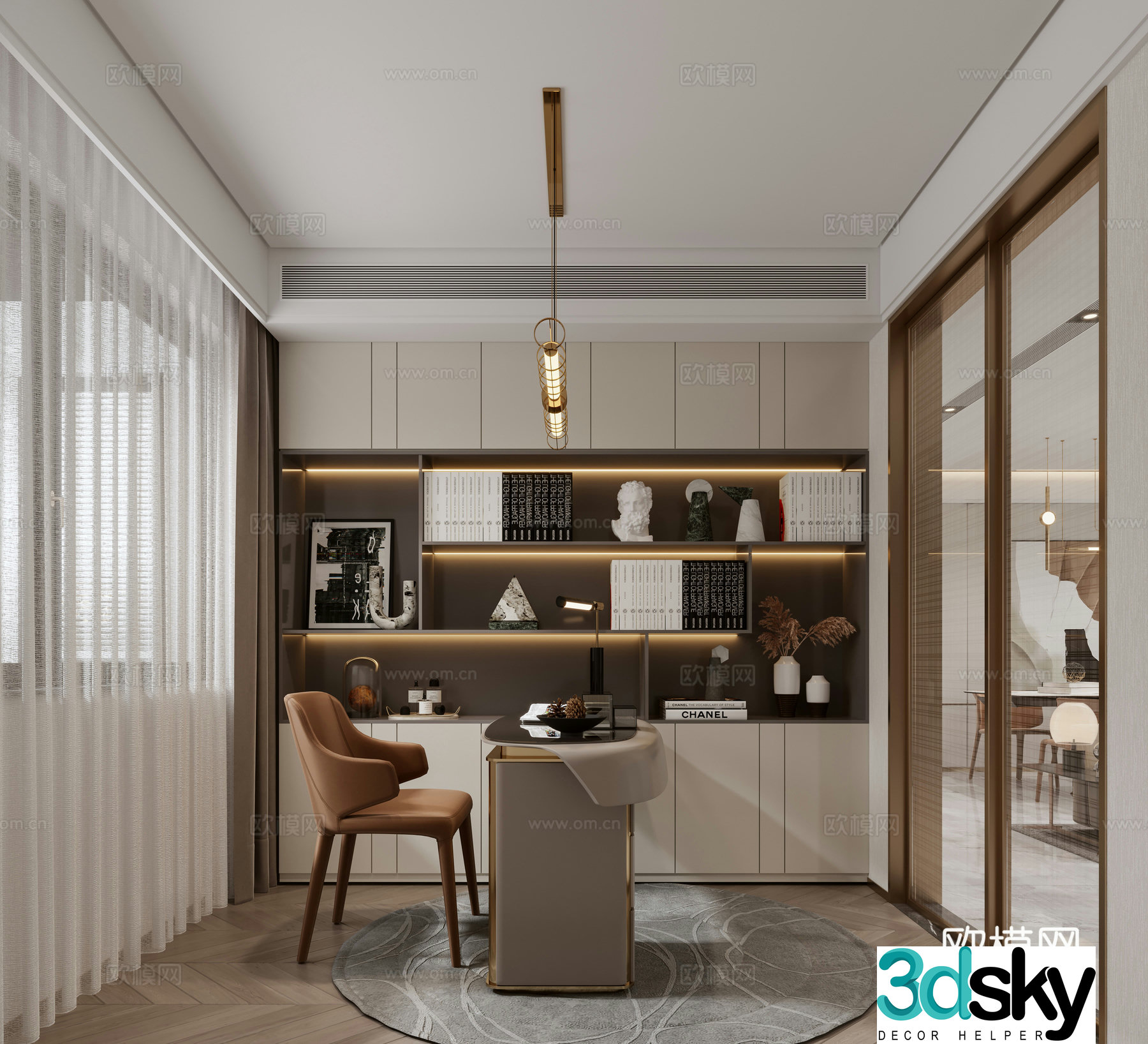 Light luxury study room 3D model