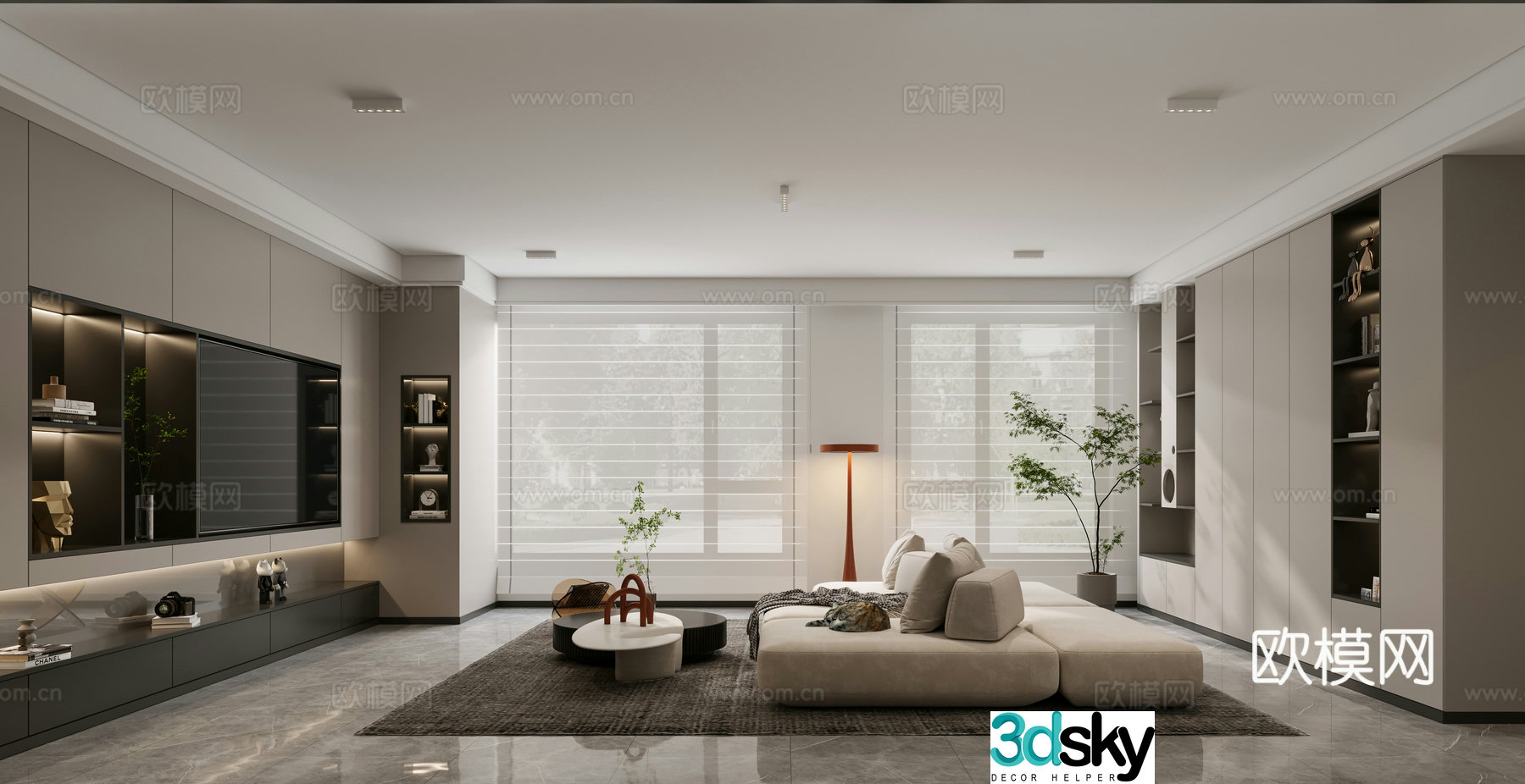 Modern living and dining room 3d model
