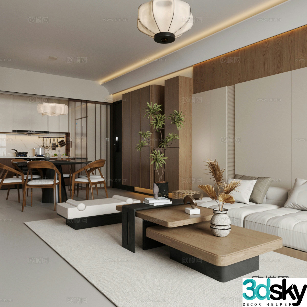 New Chinese-style home living room large living room living and dining room sofa and coffee table combination 3D model