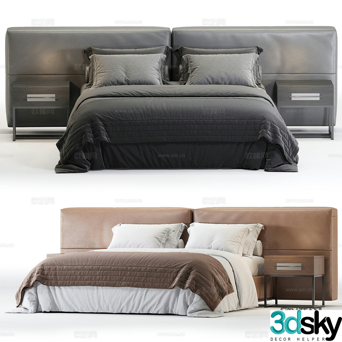 Modern Italian Brera Poliform Leather Fabric Double Bed 3D Model