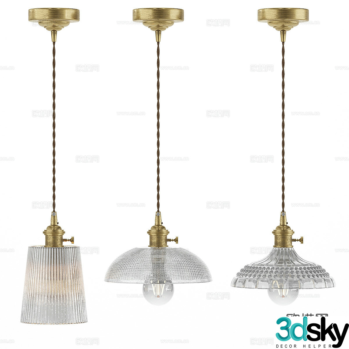 American retro textured glass chandelier 3d model
