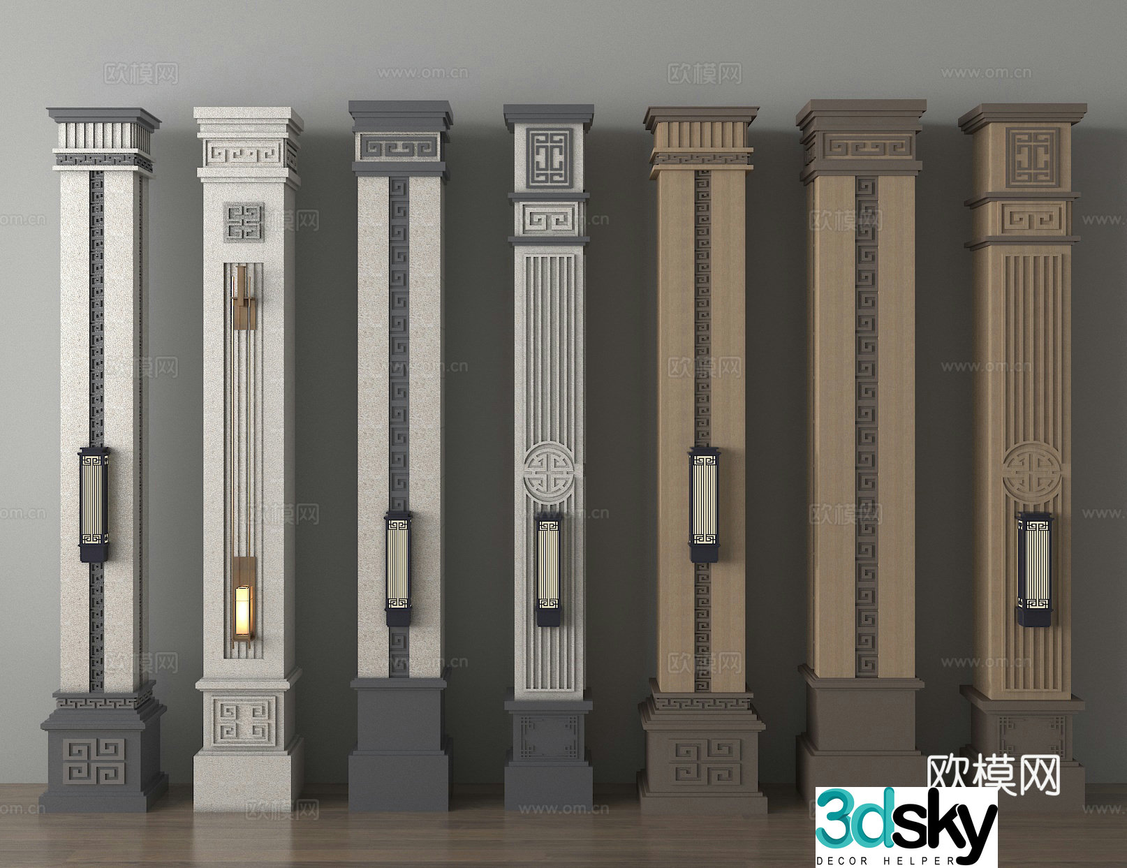 New Chinese column door column gypsum column angle column 3D model