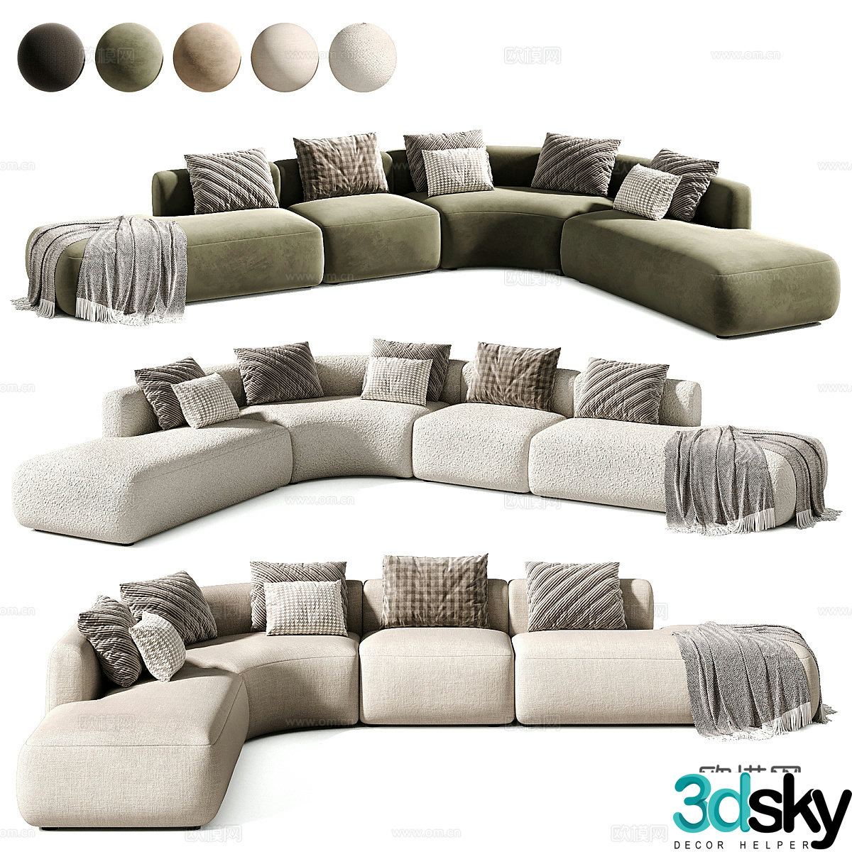 Modern Italian arc combination sofa 3D model