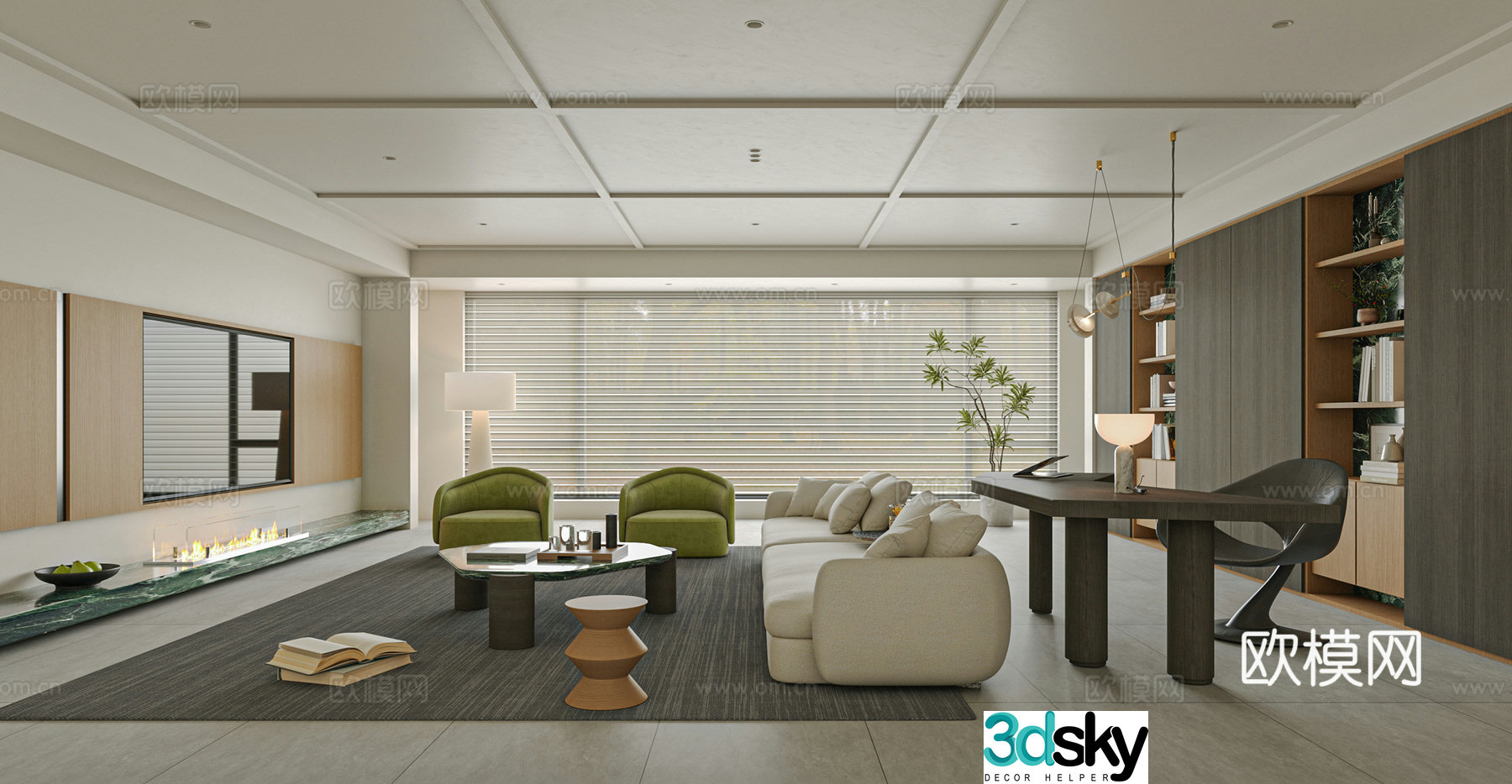 Modern living room sofa single chair coffee table 3d model