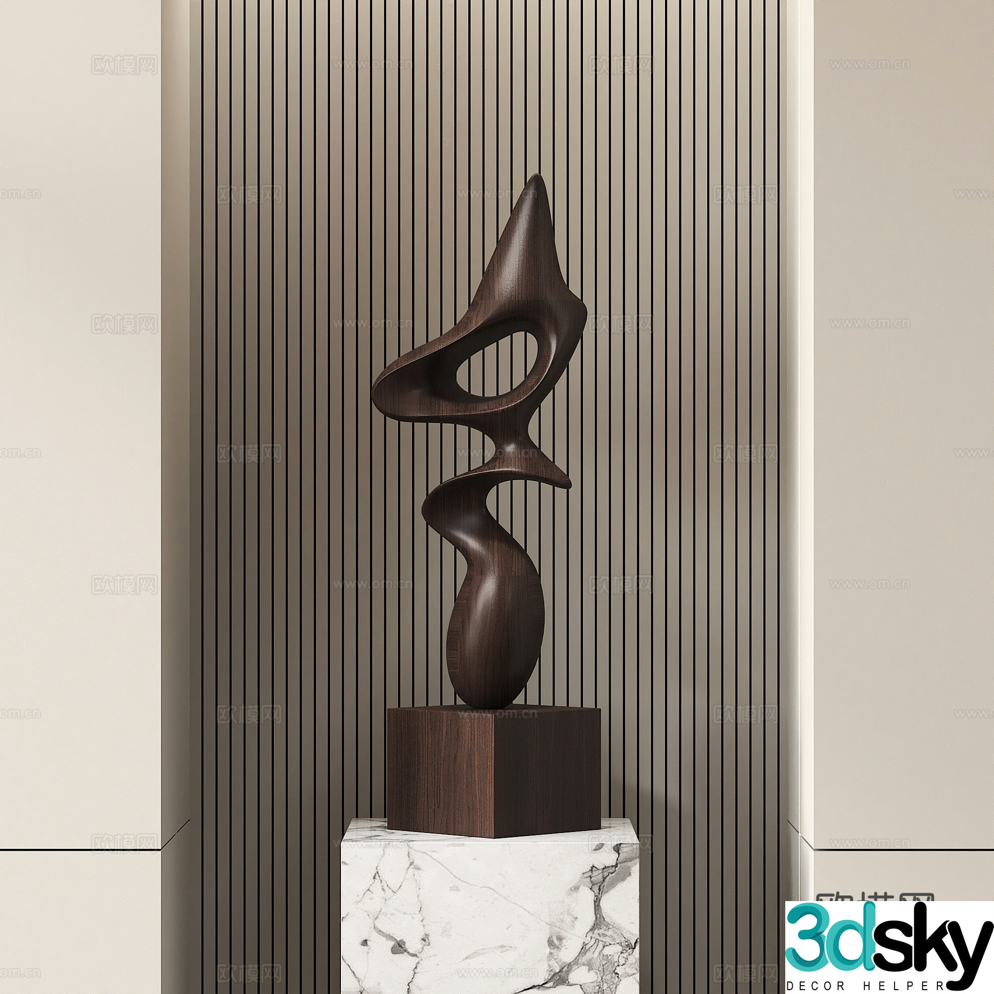 Modern abstract wood carving sculpture 3d model