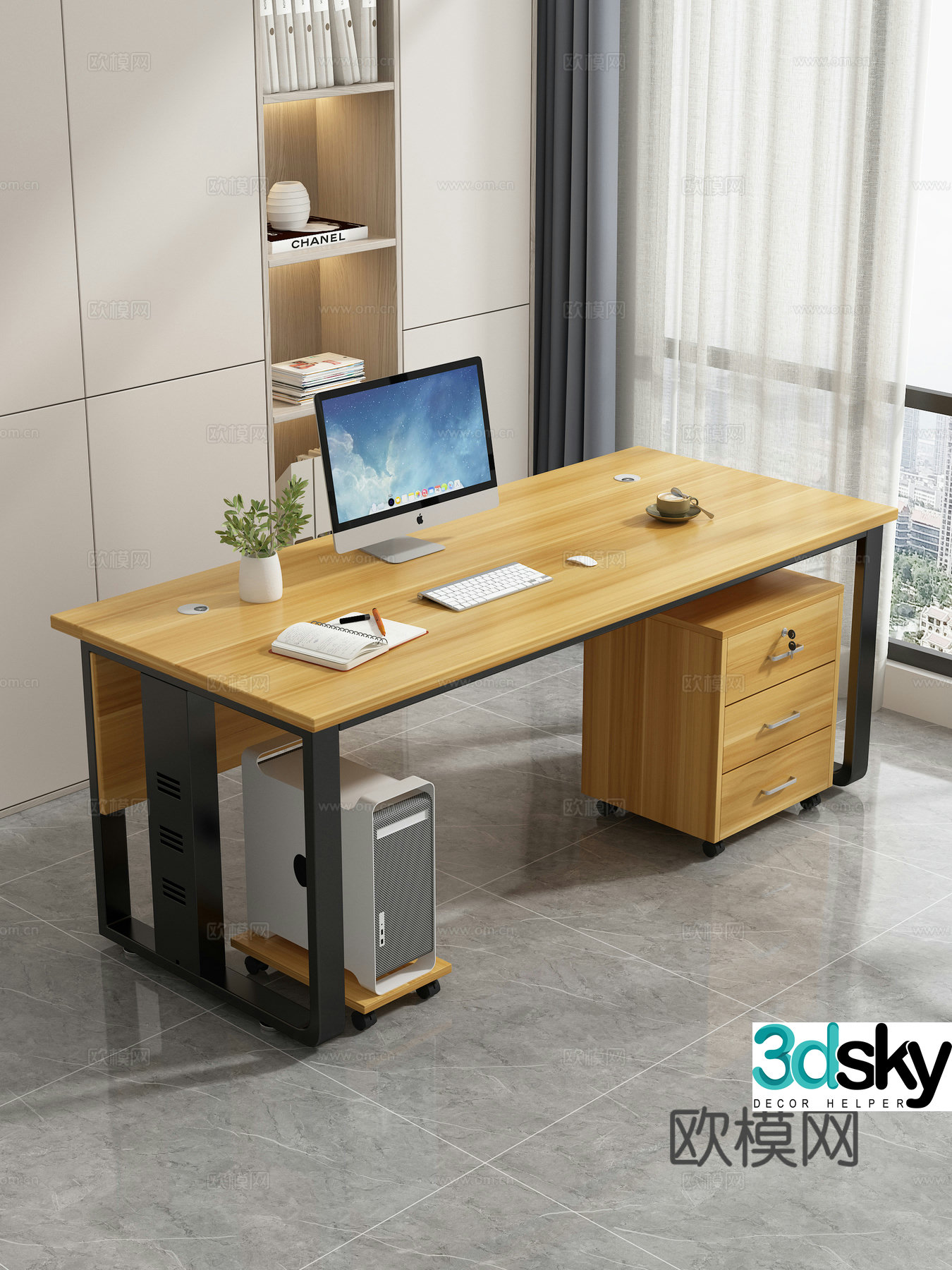 Office desk computer desk office activity cabinet work station office supplies boss desk 3d model