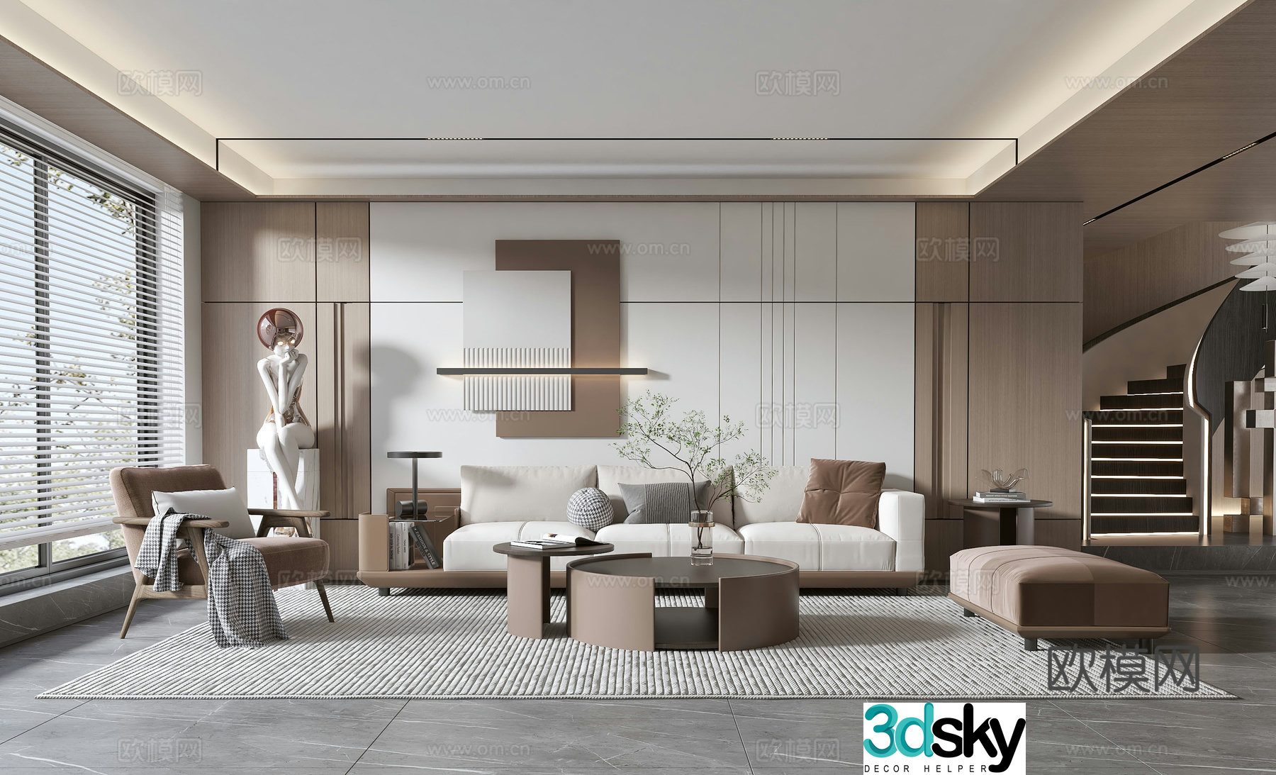 Modern living room modern sofa coffee table combination modern background wall 3d model