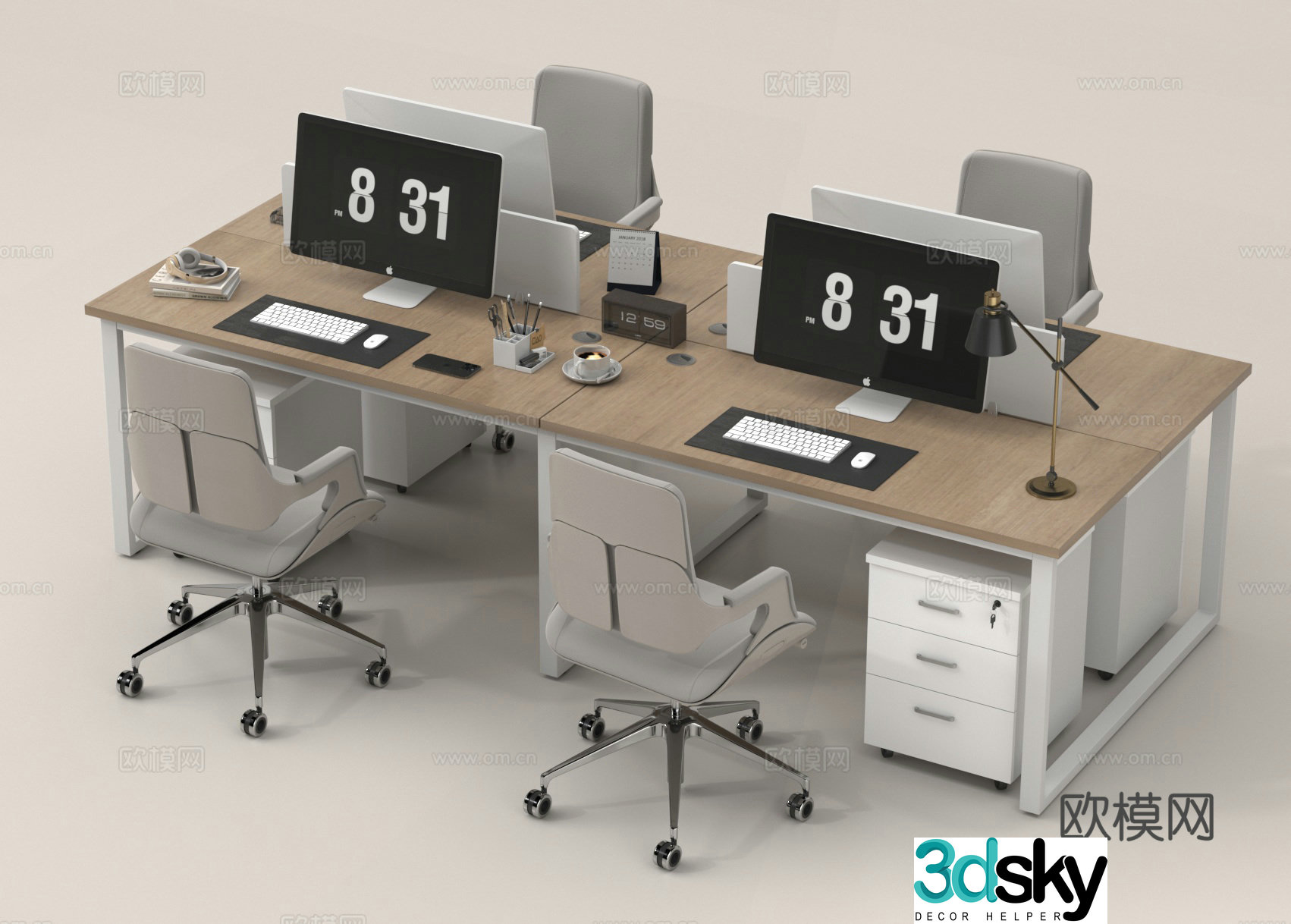 Work table and chairs Staff position Workbench 3D model