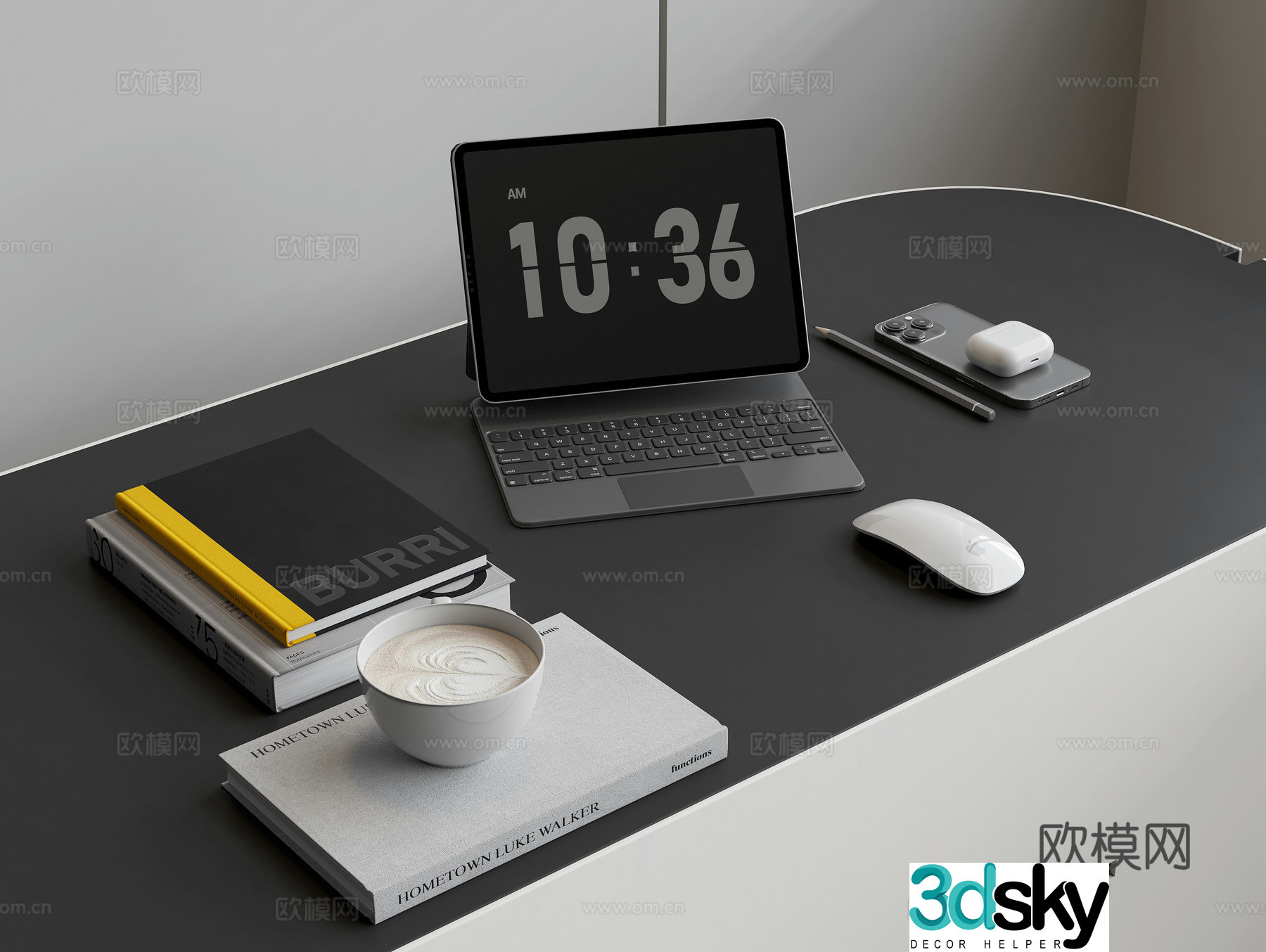 Tablet Mouse Mobile Phone Headphones Book Notepad Pen Office Stationery 3D Model