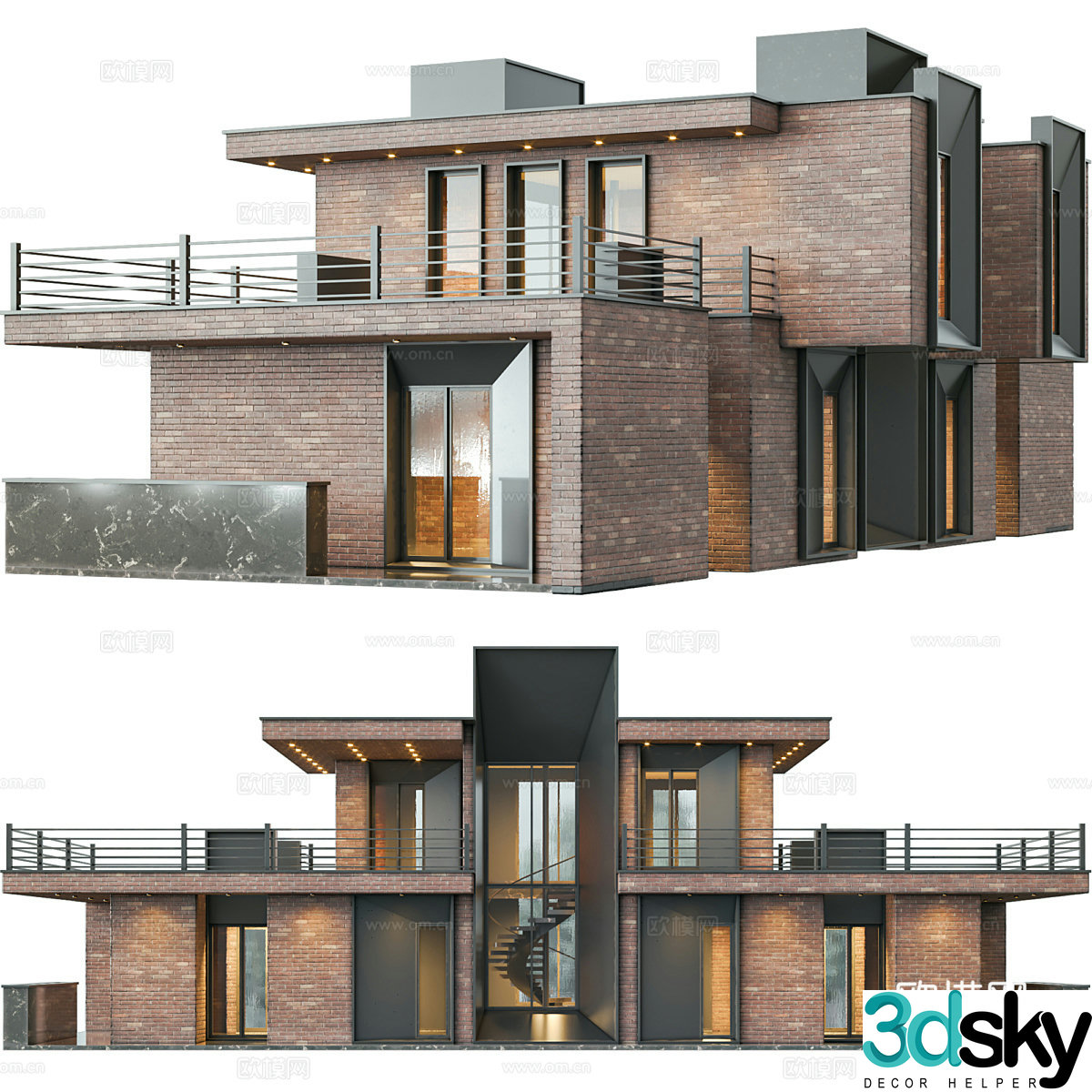 Modern brick villa 3d model