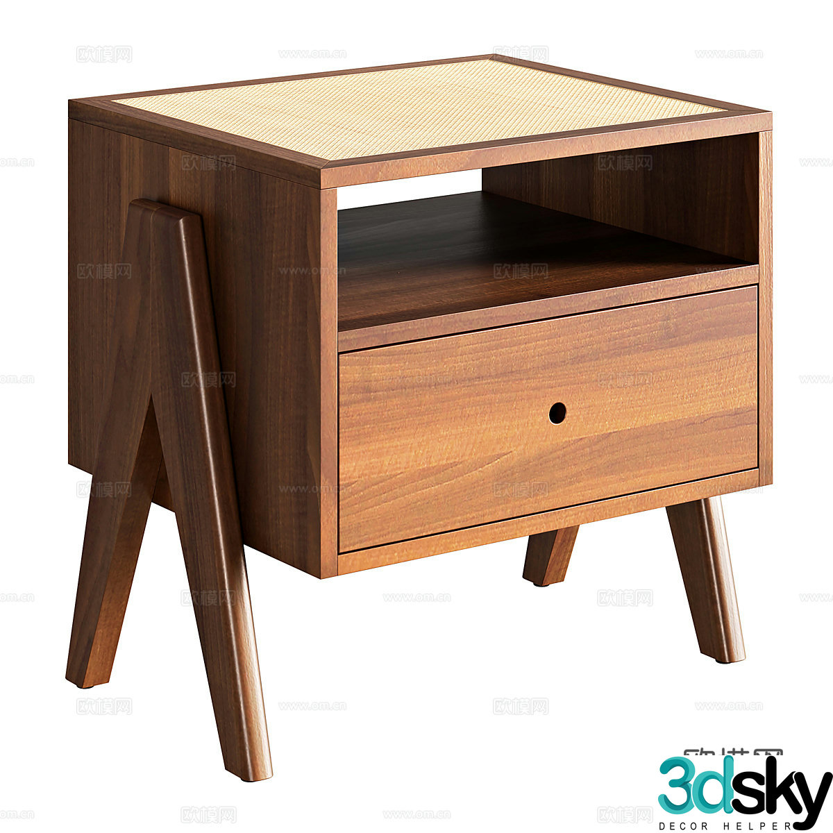 Wasabi wind bedside table ancient bedside table solid wood bedside table homestay bedside table rattan bedside table 3D model