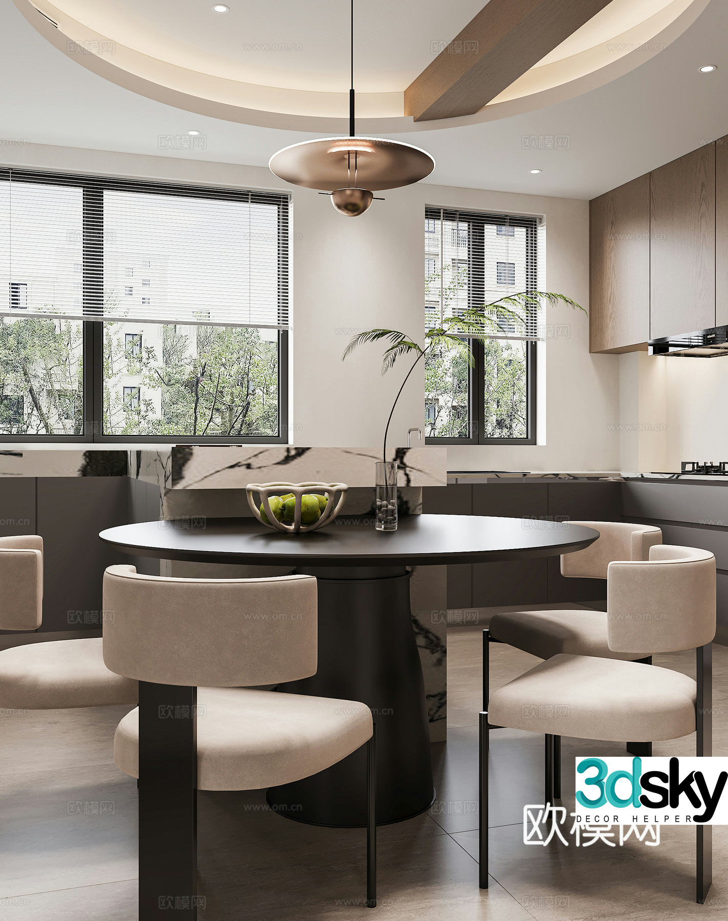 Modern restaurant Round dining table Bar Open kitchen Western kitchen Modern living restaurant Italian 3D model