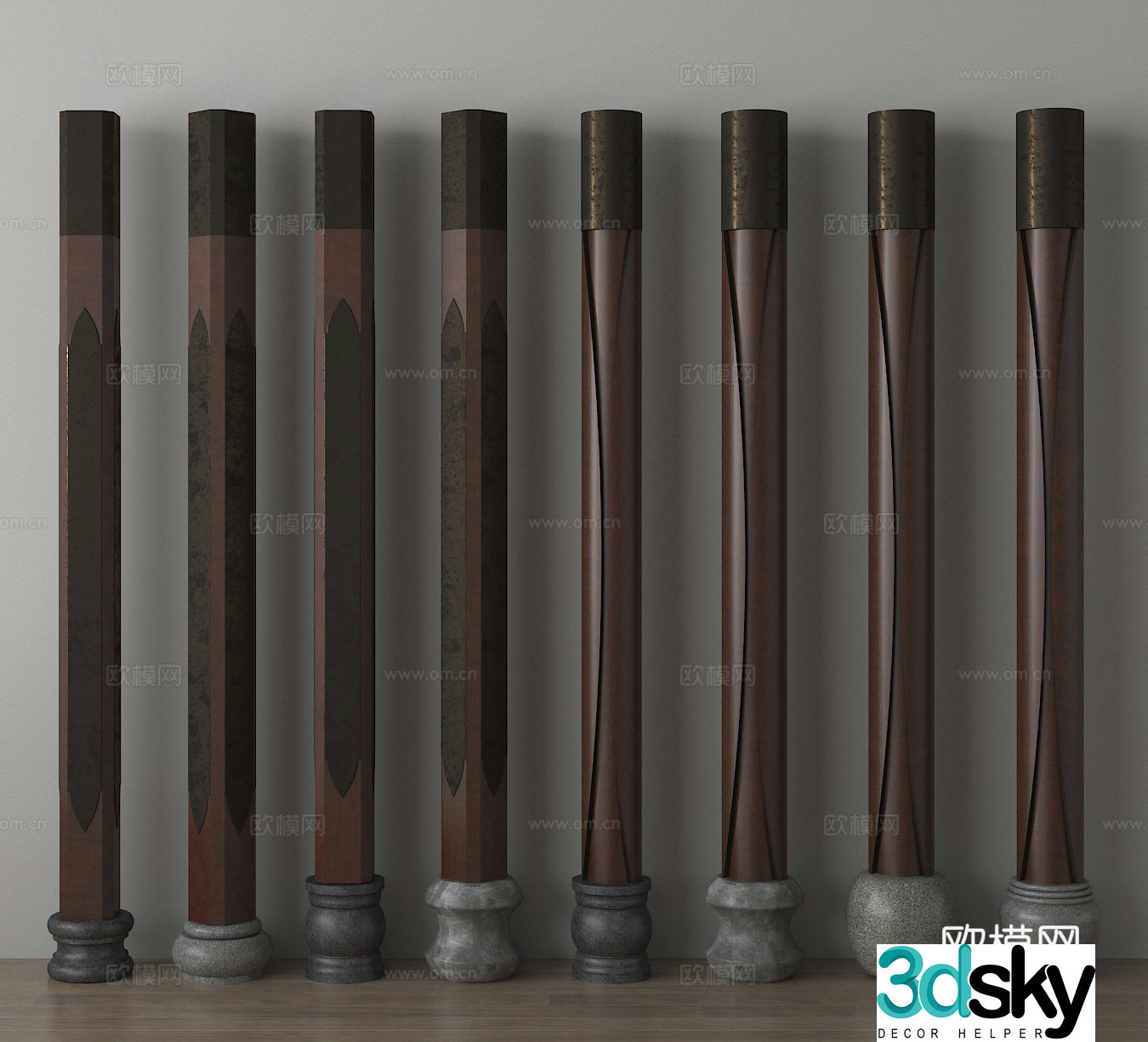 Decorative columns pillars building columns column combinations cylinders 3D model