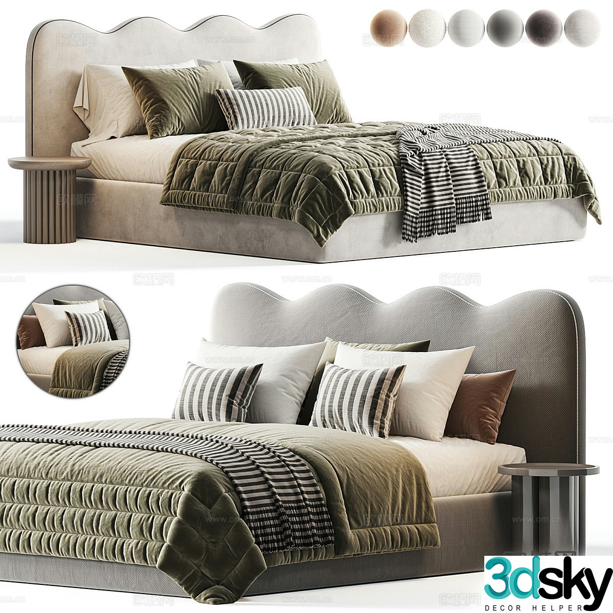 Modern Cream Style Beatrix Fabric Double Bed 3D Model