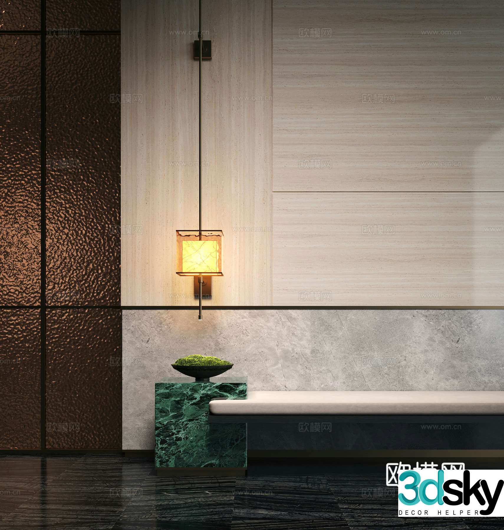 Modern rest stool moss potted plant wall lamp 3d model