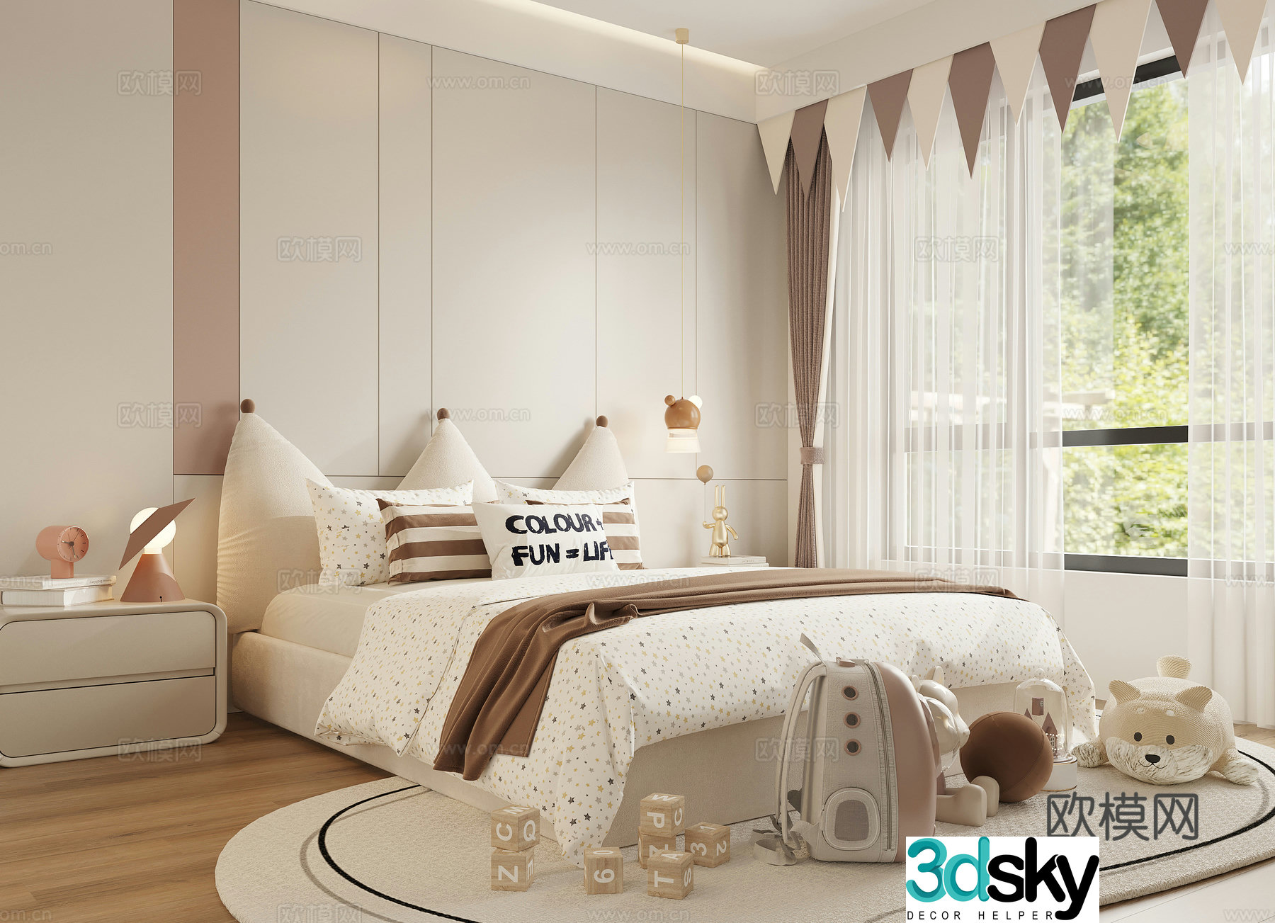 Modern creamy style children’s bedroom daughter room princess room 3d model