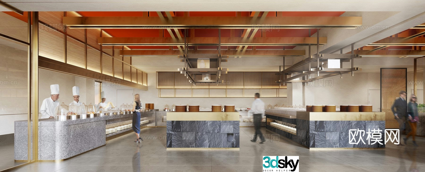 3D model of cafeteria dining area