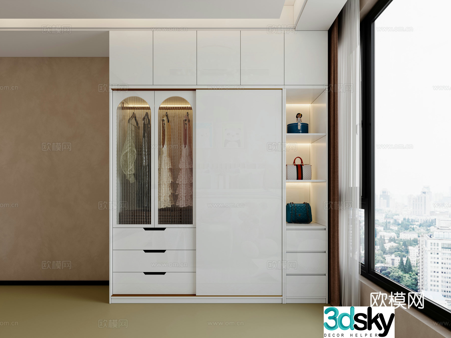 Modern minimalist wardrobe sliding door wardrobe finished wardrobe custom wardrobe open wardrobe 3d model