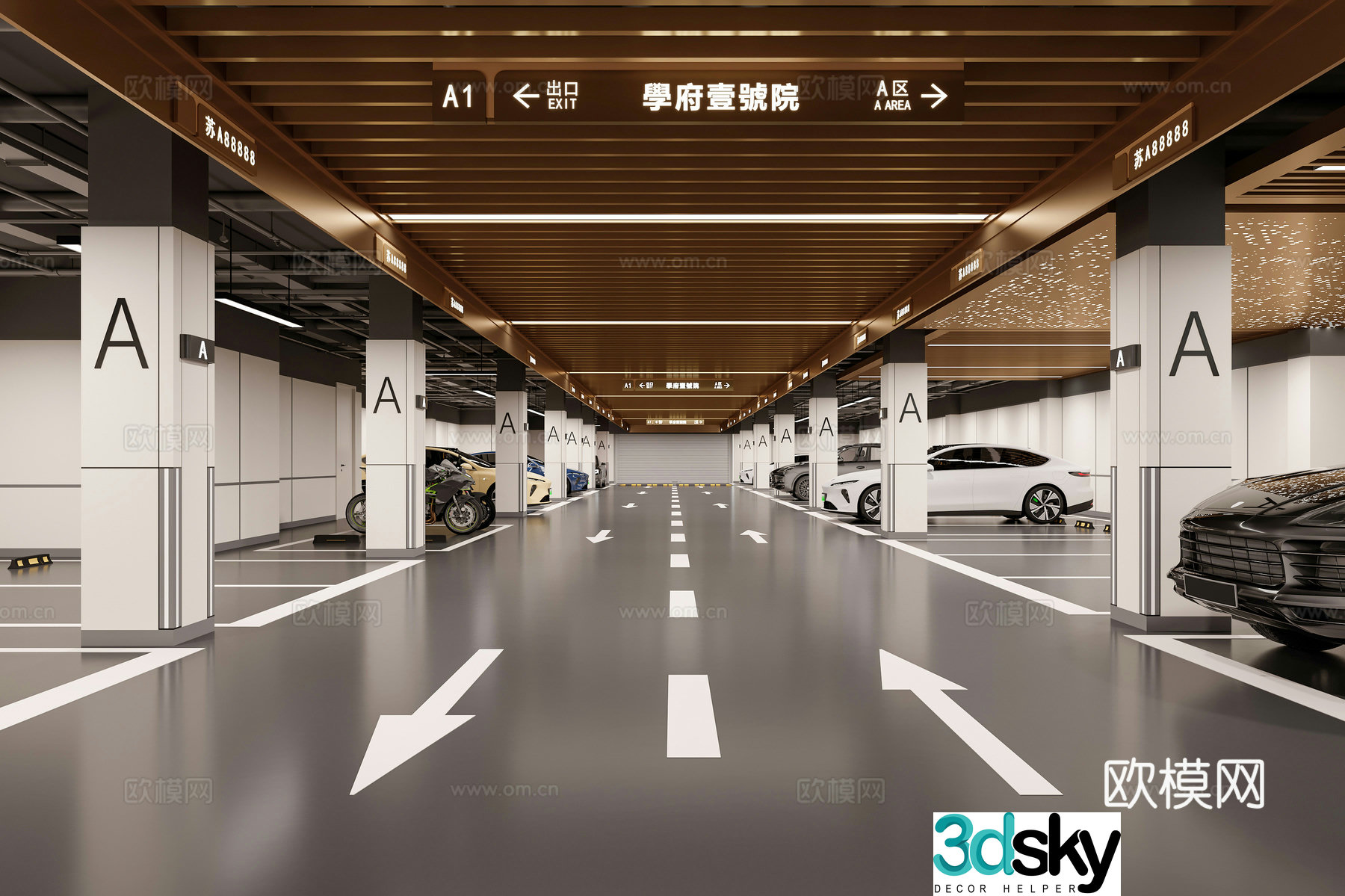 Modern indoor underground parking lot 3d model