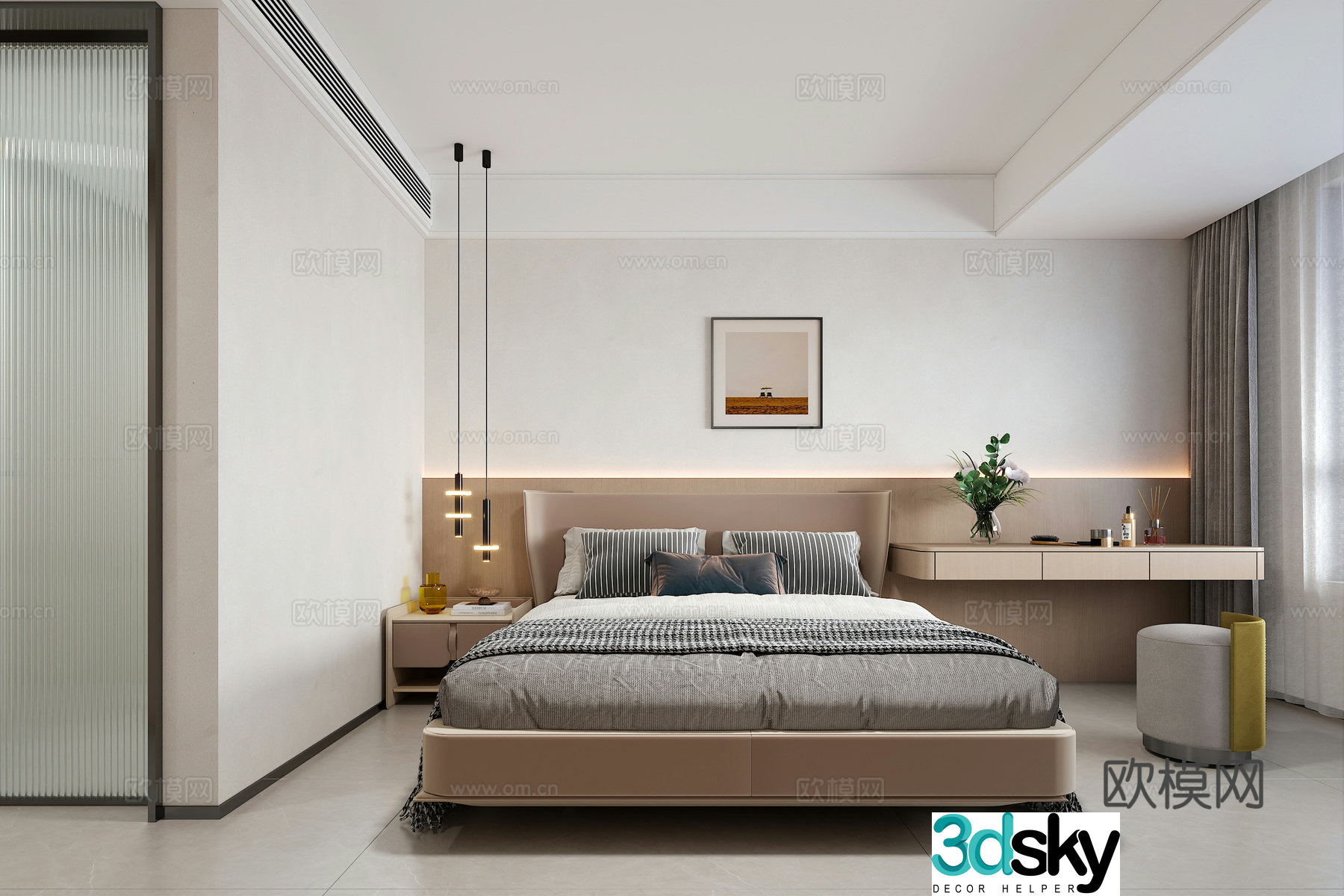 Modern bedroom modern bed chandelier bedside background 3d model