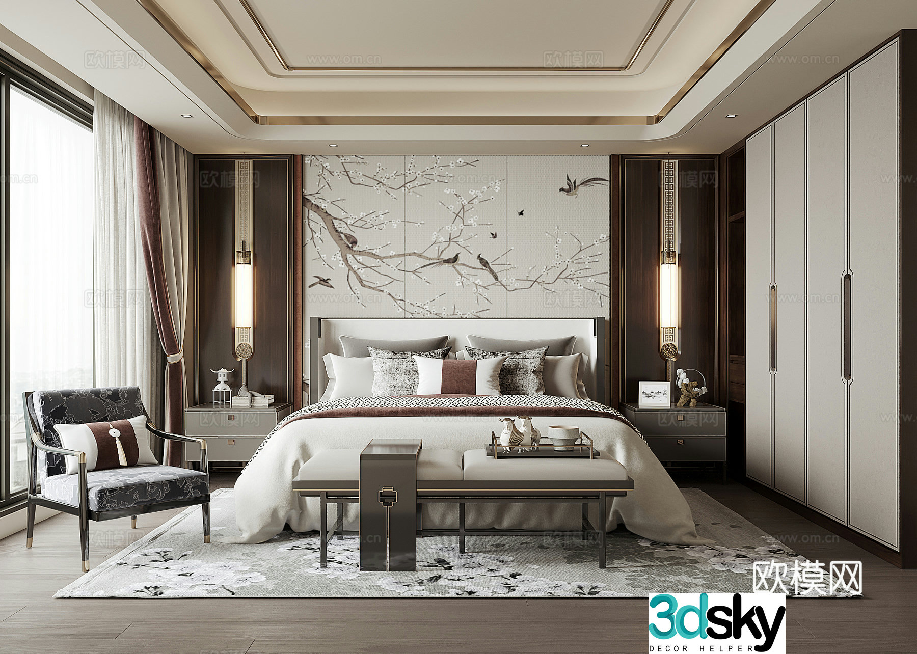 New Chinese bedroom 3D model