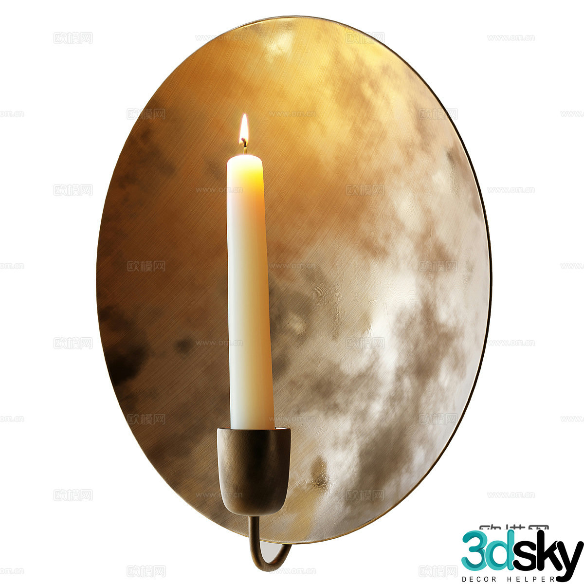 New Chinese style light luxury round gold leaf candlestick wall lamp 3D model