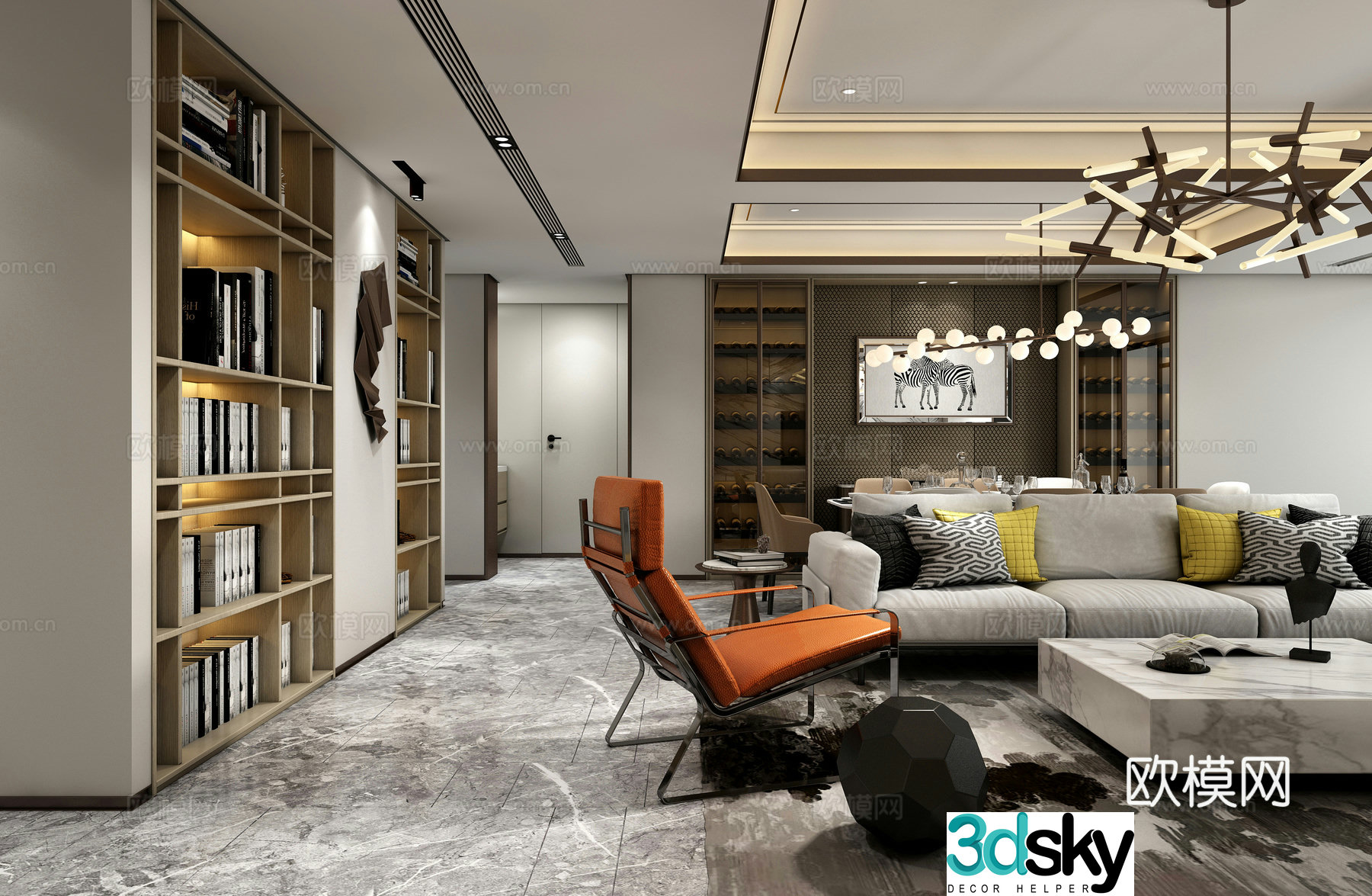 Modern living and dining room sofa dining table dining chair chandeliers decorative cabinet 3d model