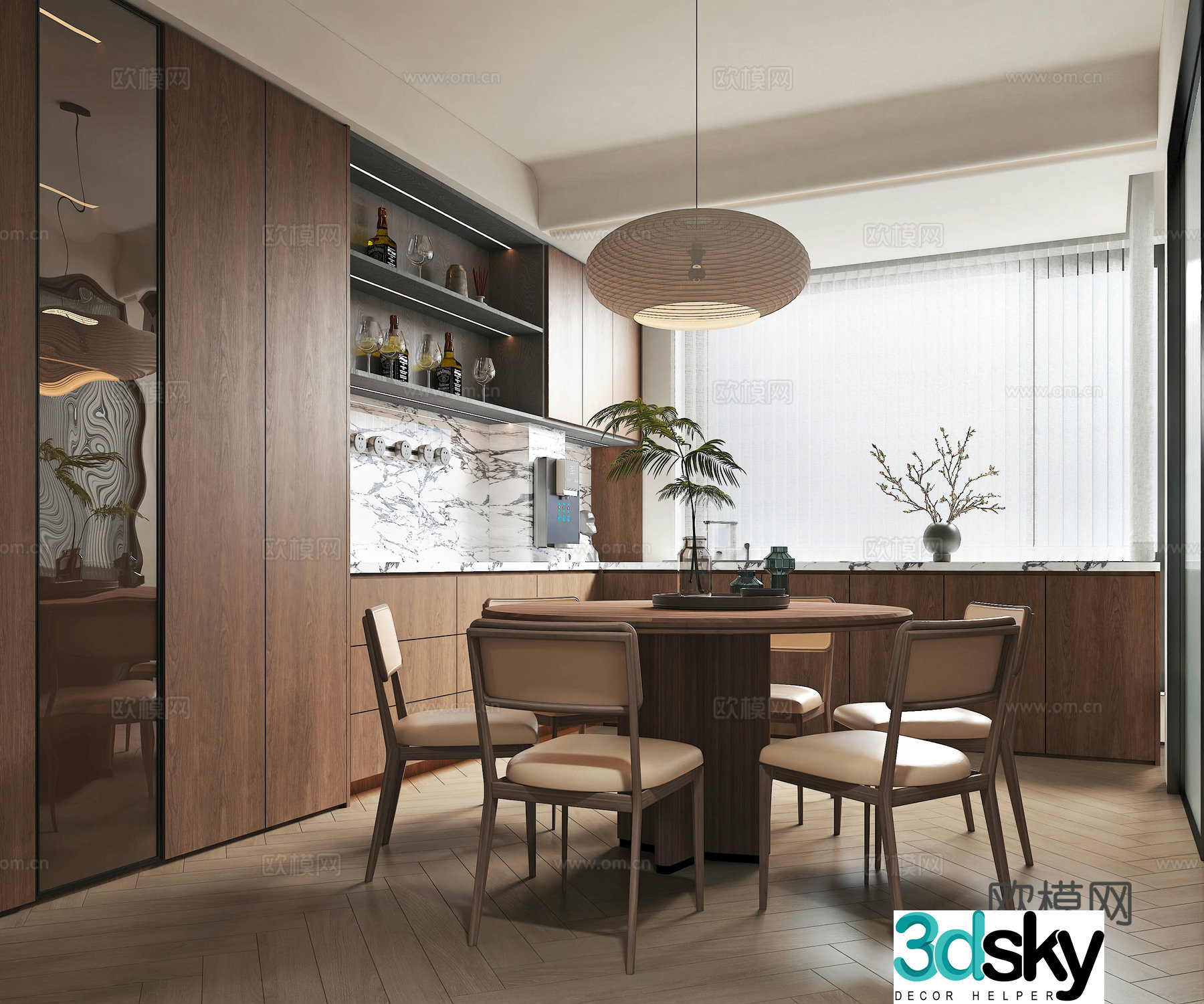 Middle style restaurant chandelier dining table 3d model