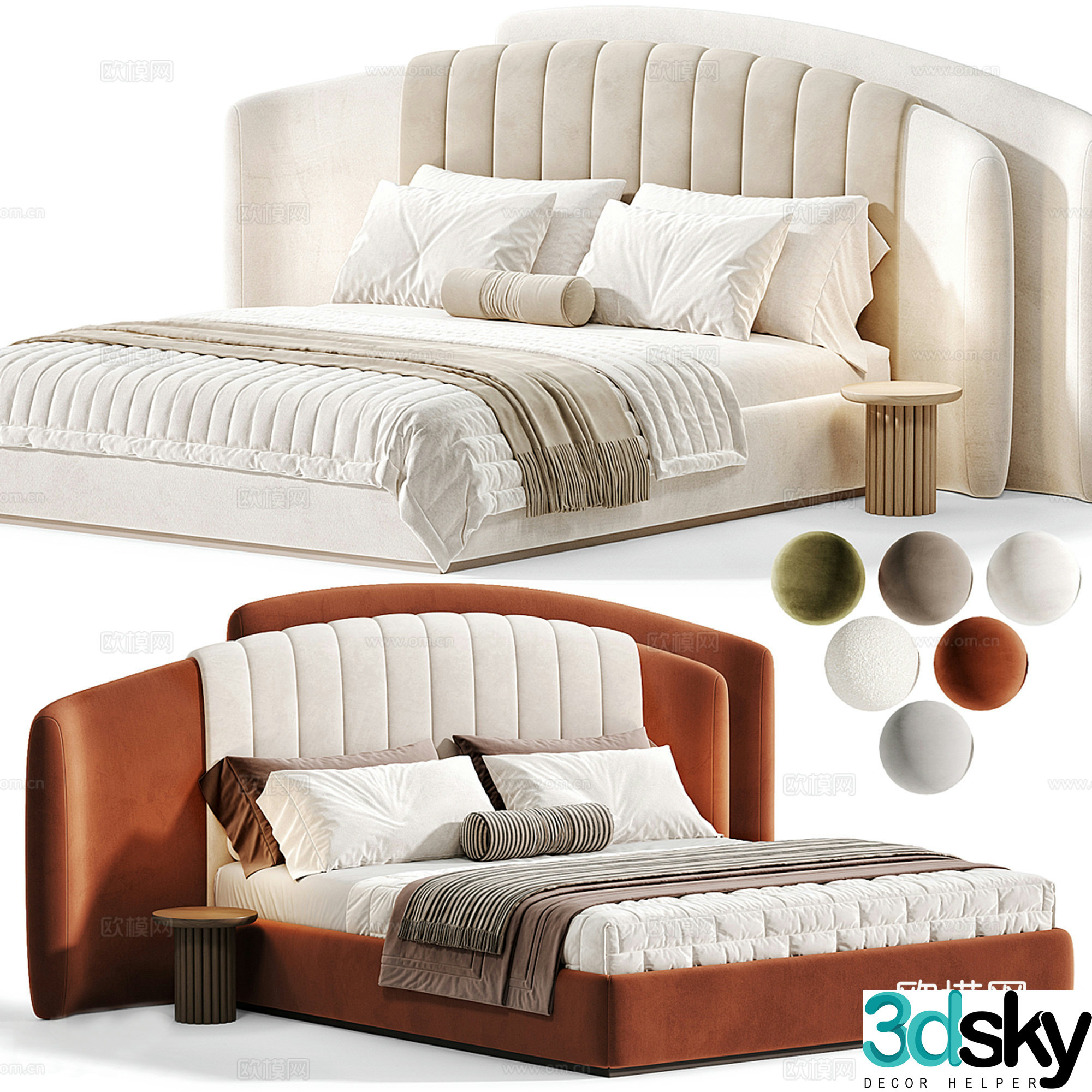 Modern light luxury double bed collection 3d model