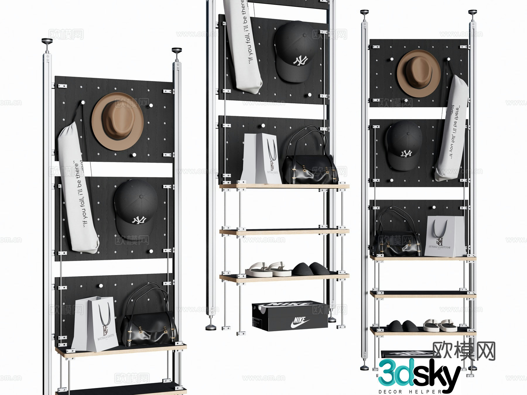 Modern storage rack entrance shelf decorative rack aluminum profile hole plate 3d model
