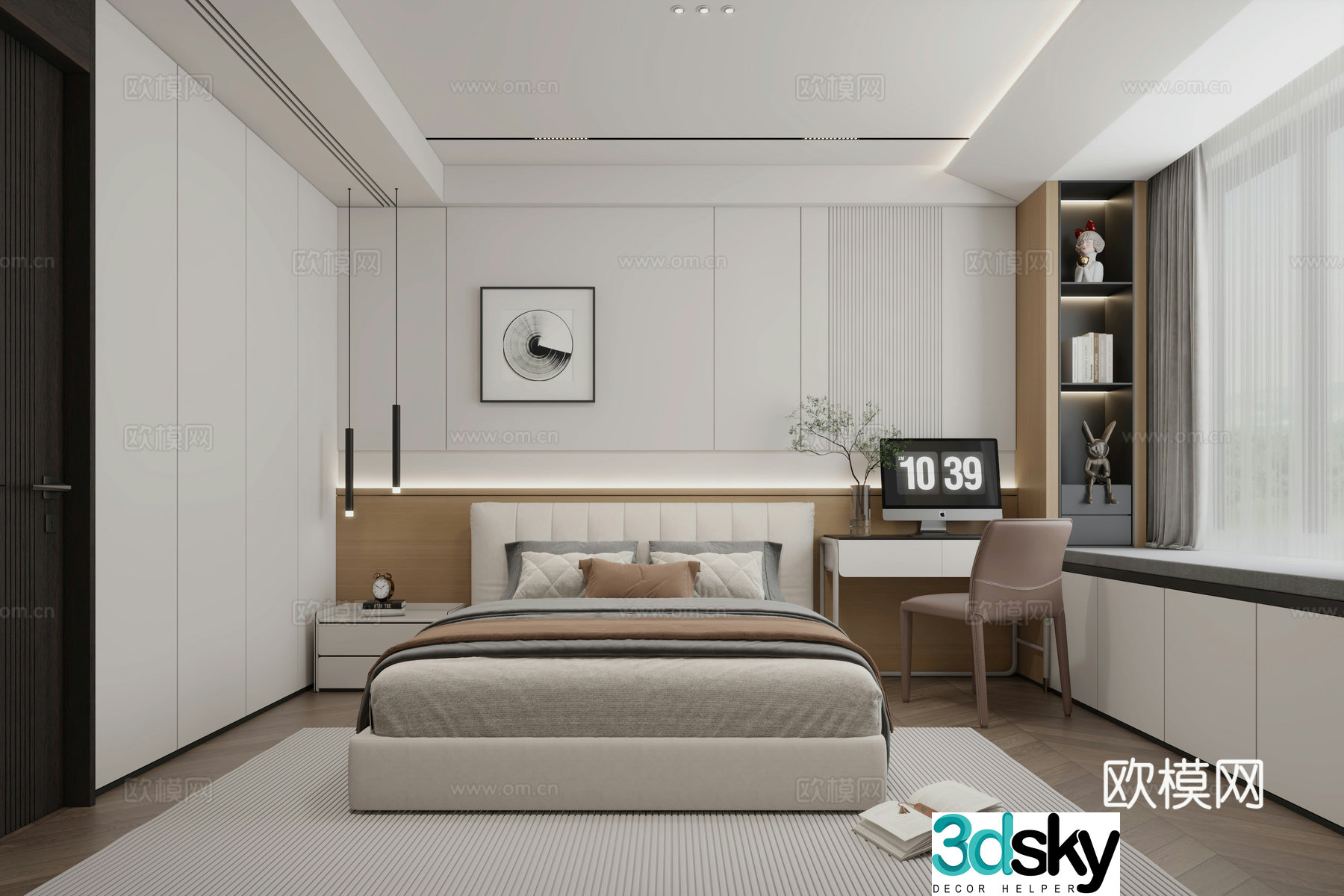 Modern ownerless light bedroom 3d model