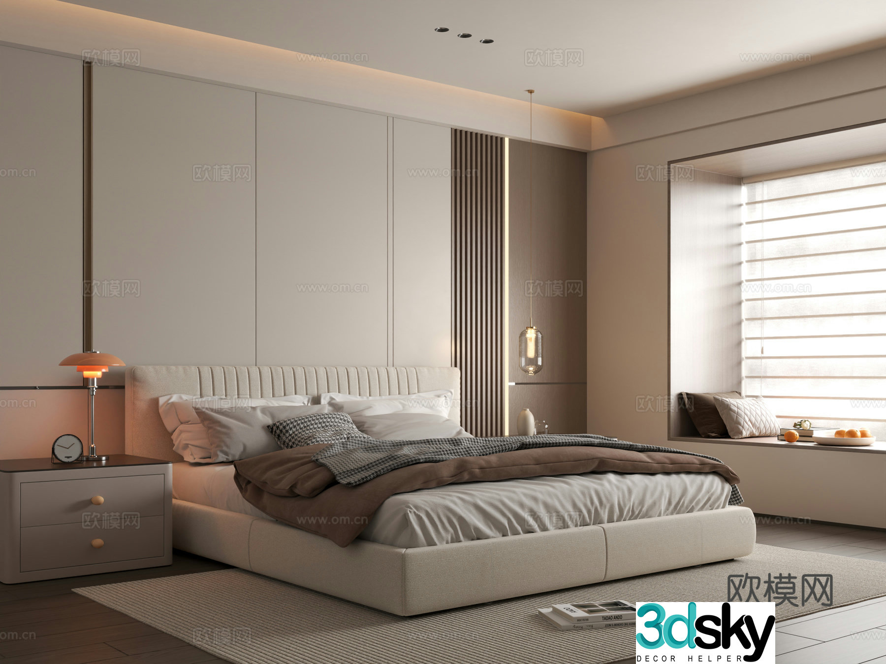 Modern bedroom Simple bedroom Bedroom Bedding combination Bedroom background wall 3d model