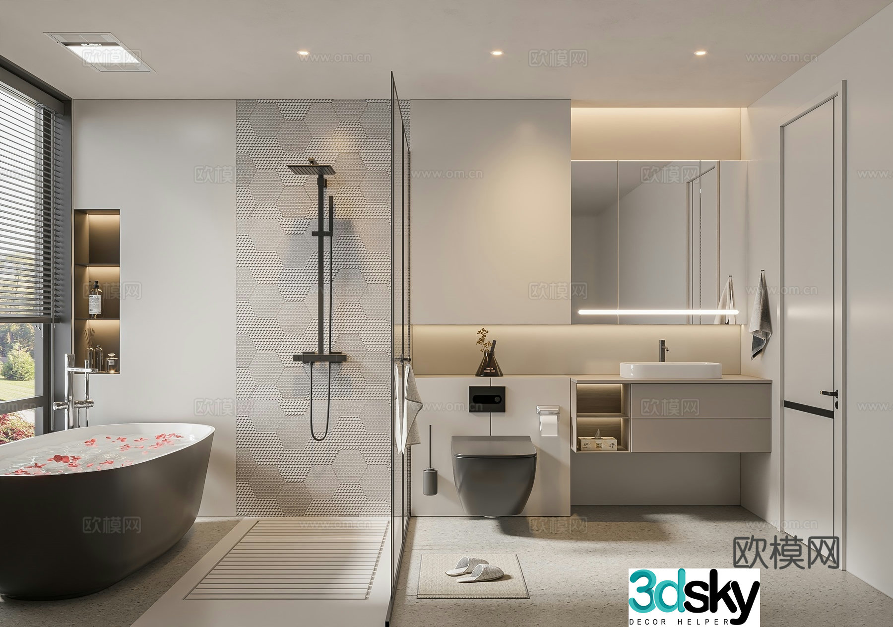 Modern bathroom bathroom cabinet washbasin mirror cabinet toilet shower room 3D model