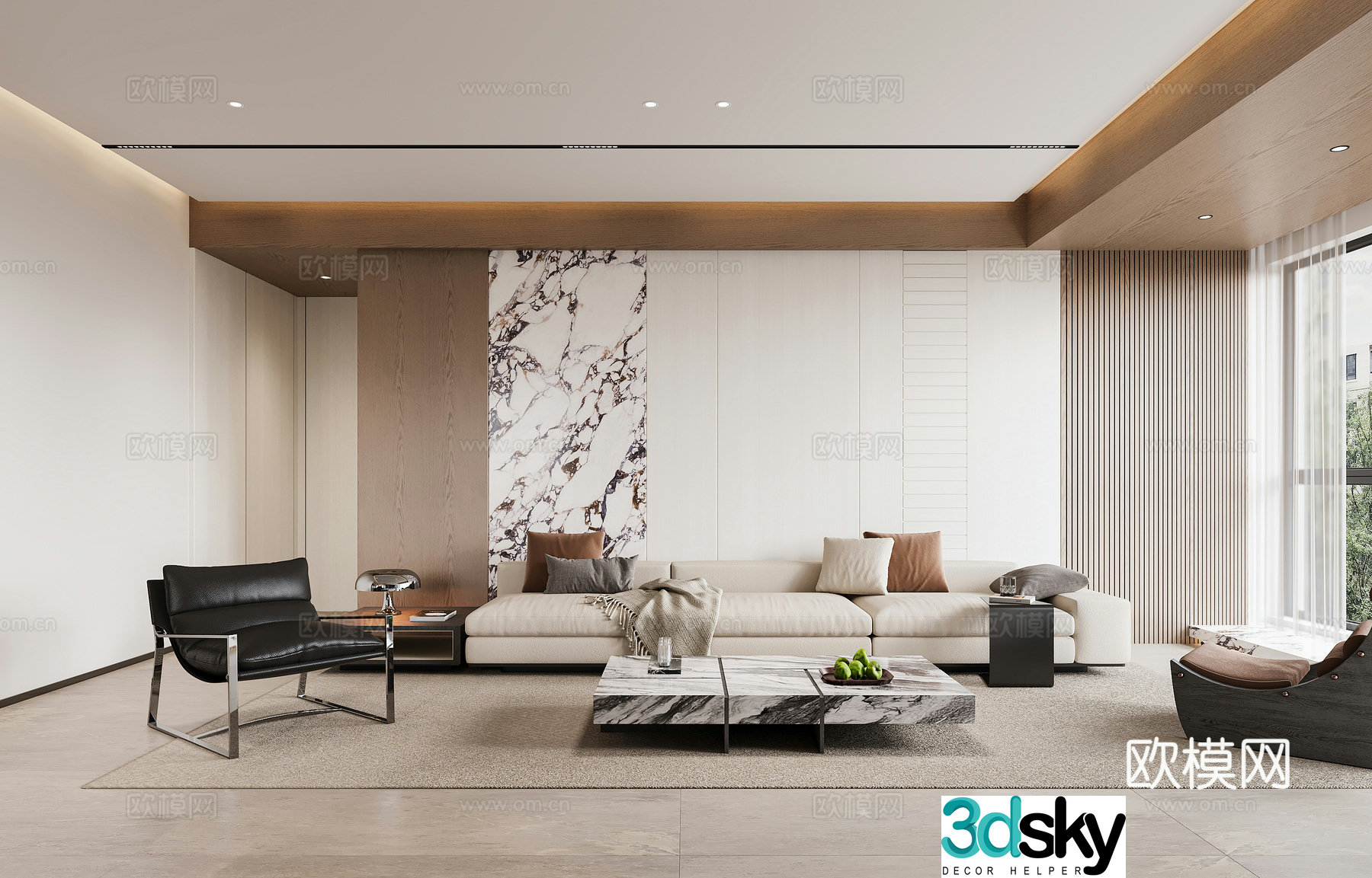 Modern living and dining room 3d model