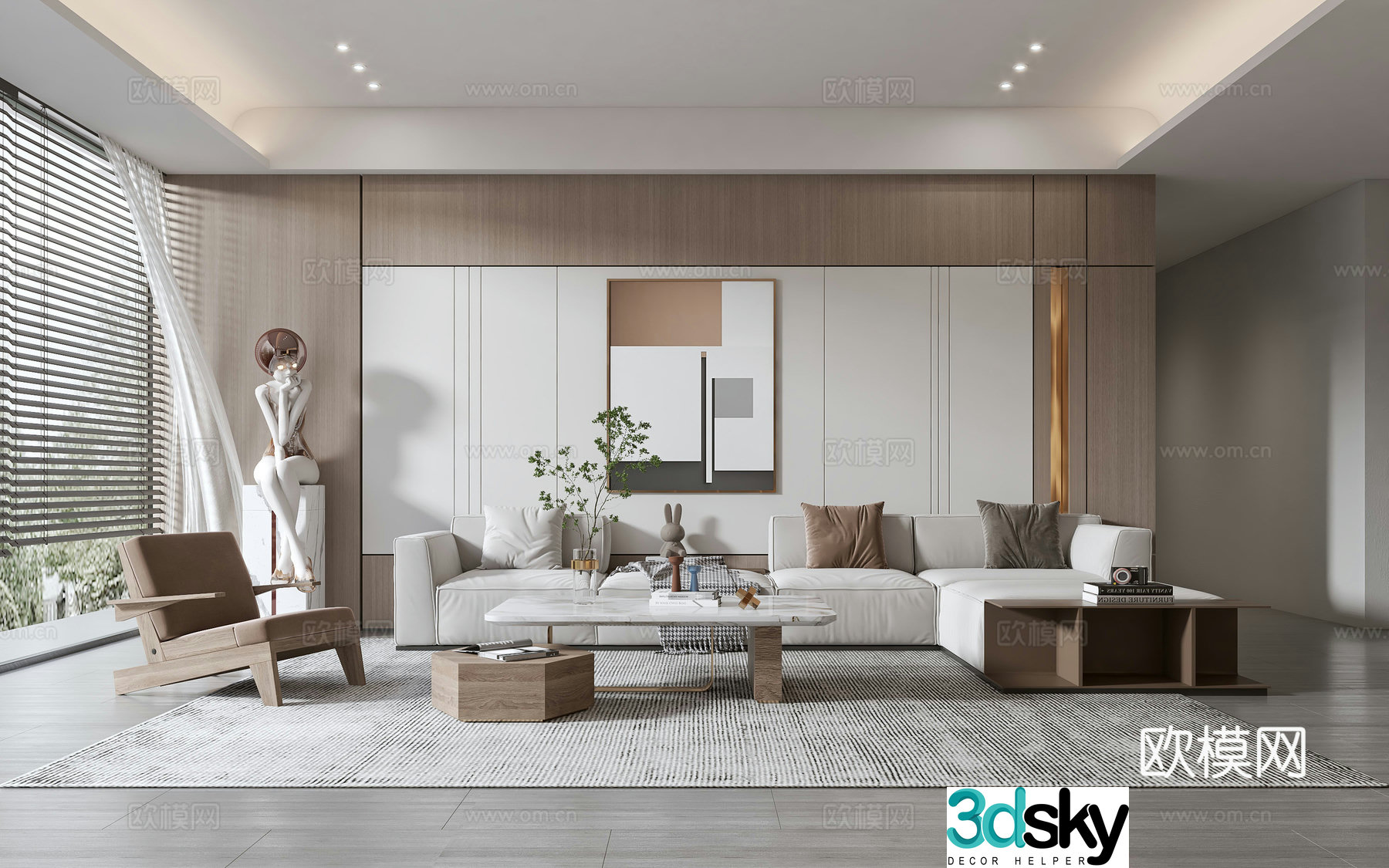 Modern living room modern sofa coffee table combination modern background wall 3d model
