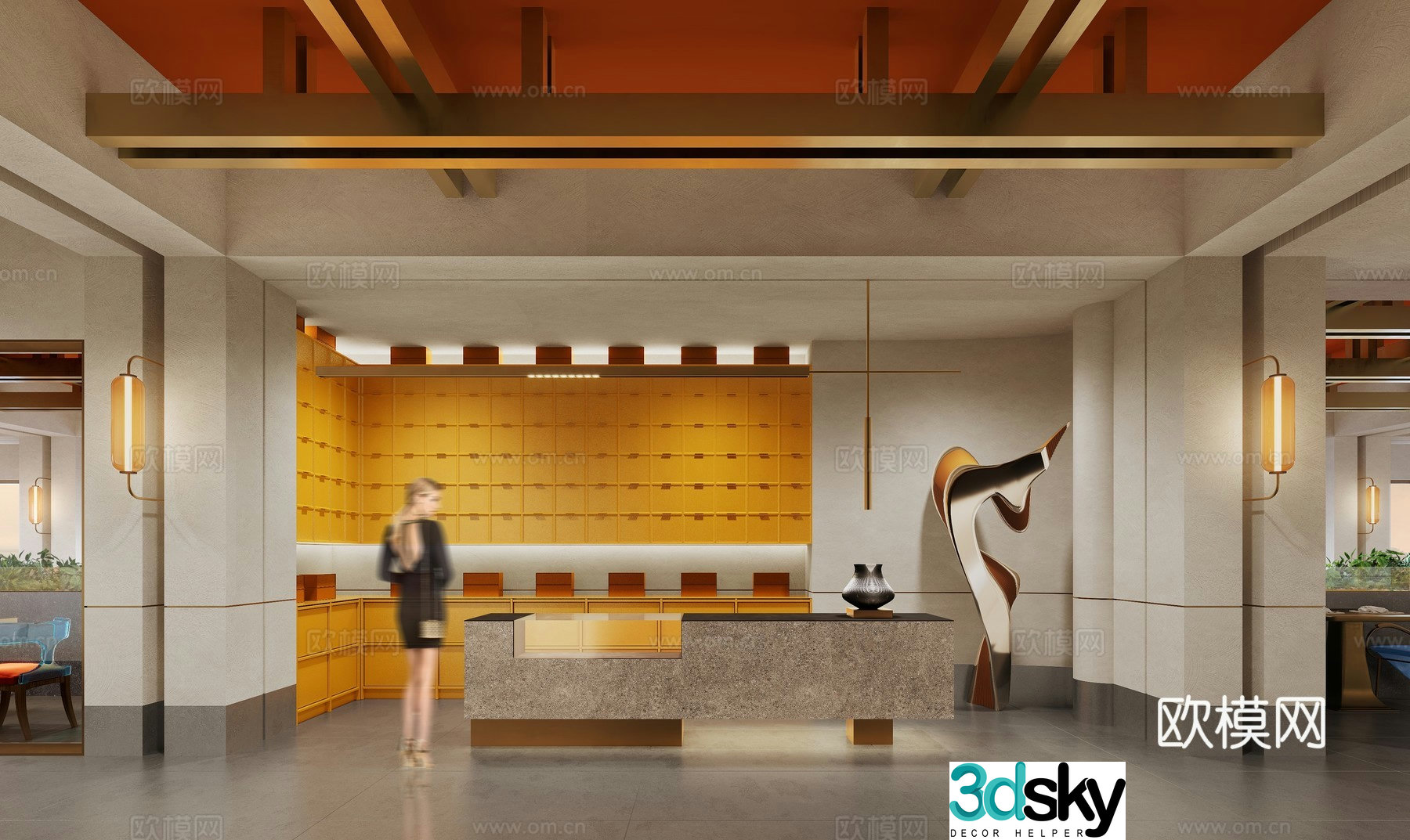 3D model of cafeteria front desk