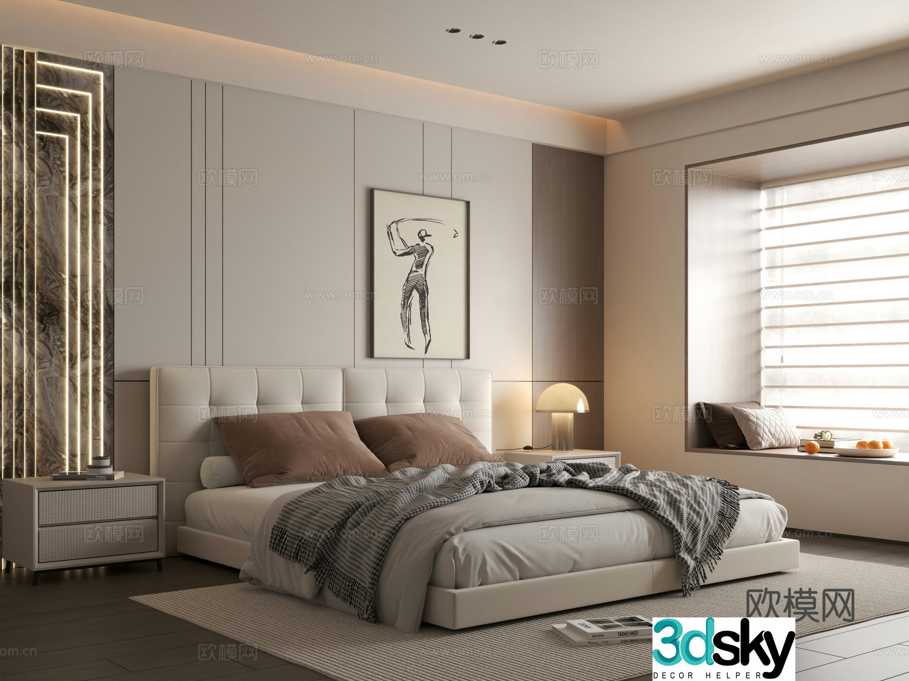 Modern bedroom Simple bedroom Bedroom Bedding combination Bedroom background wall 3d model