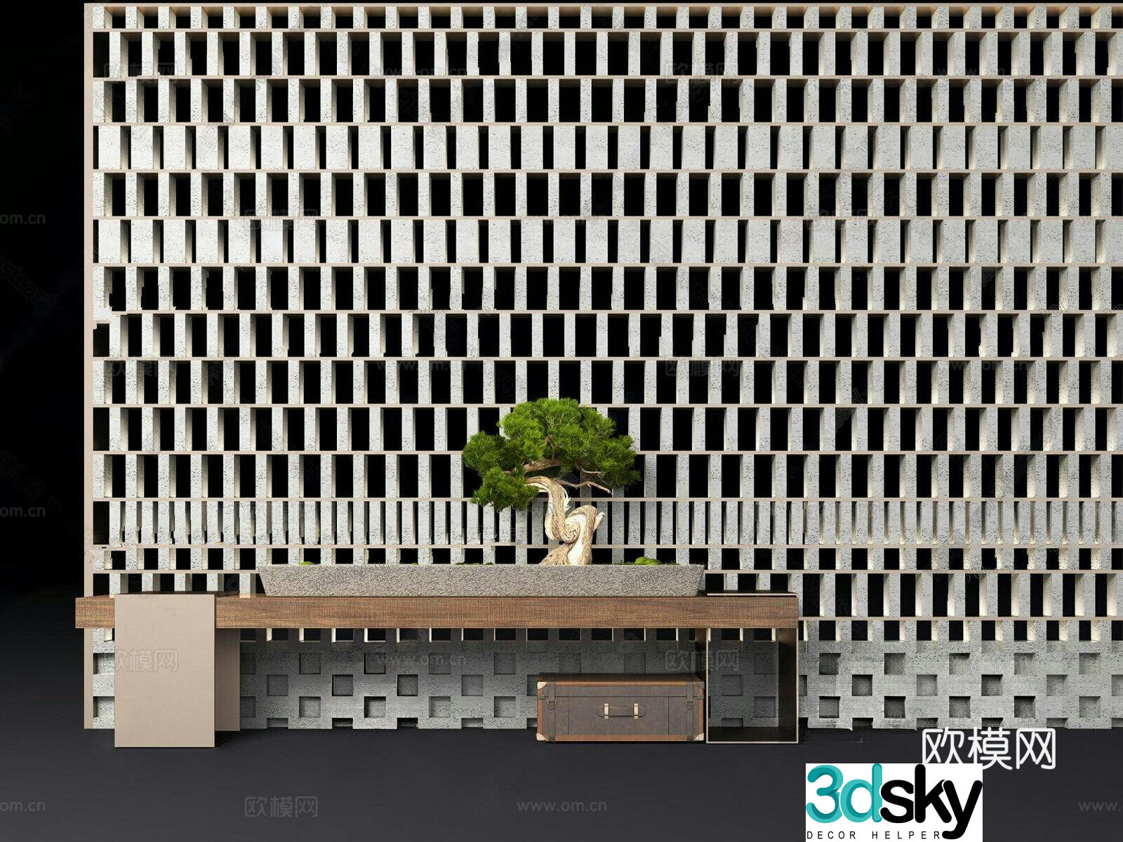 Decorative table end view platform 3D model of wall