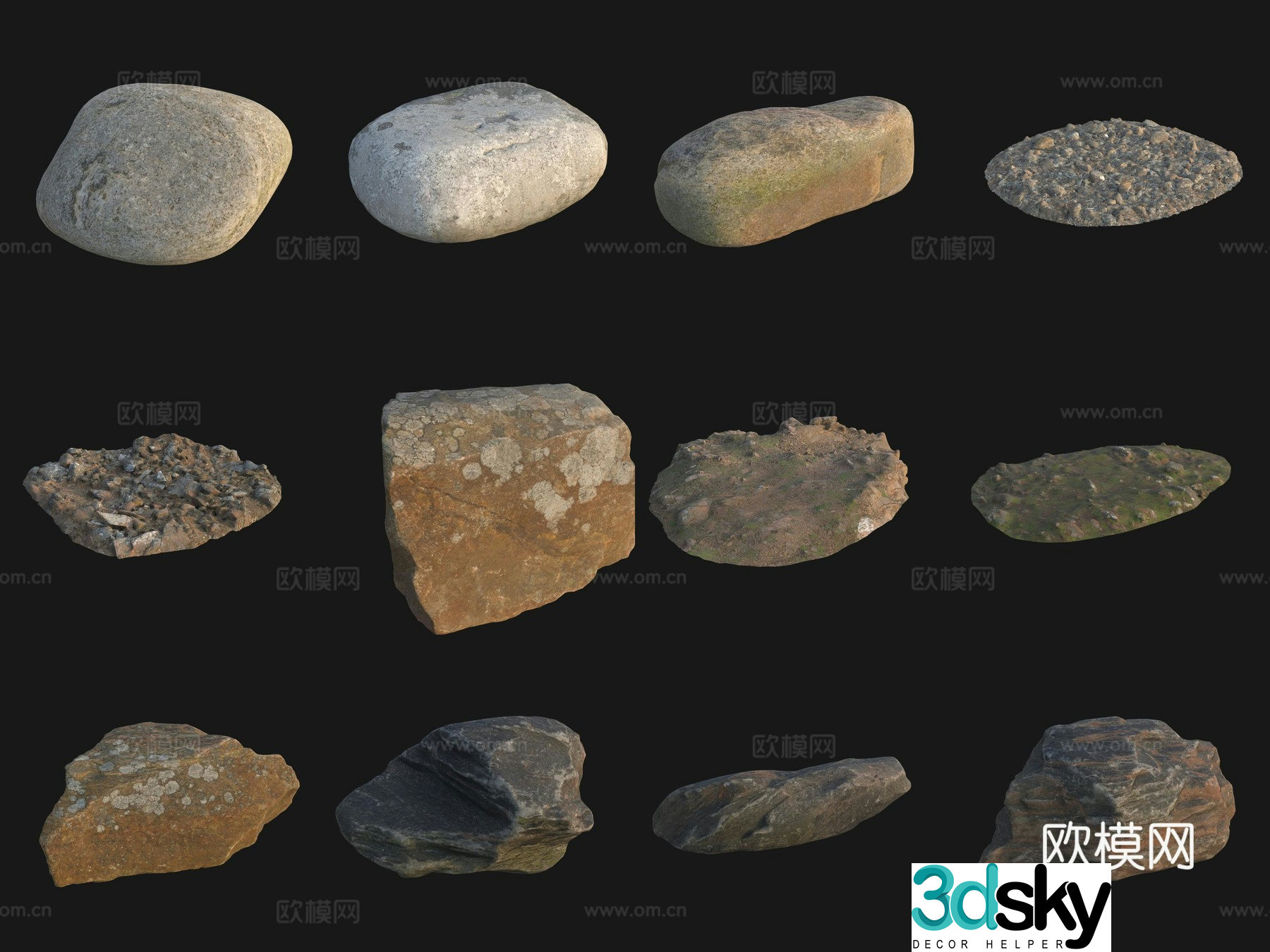 Rock big stone big stone cobblestone stone pile 3d model