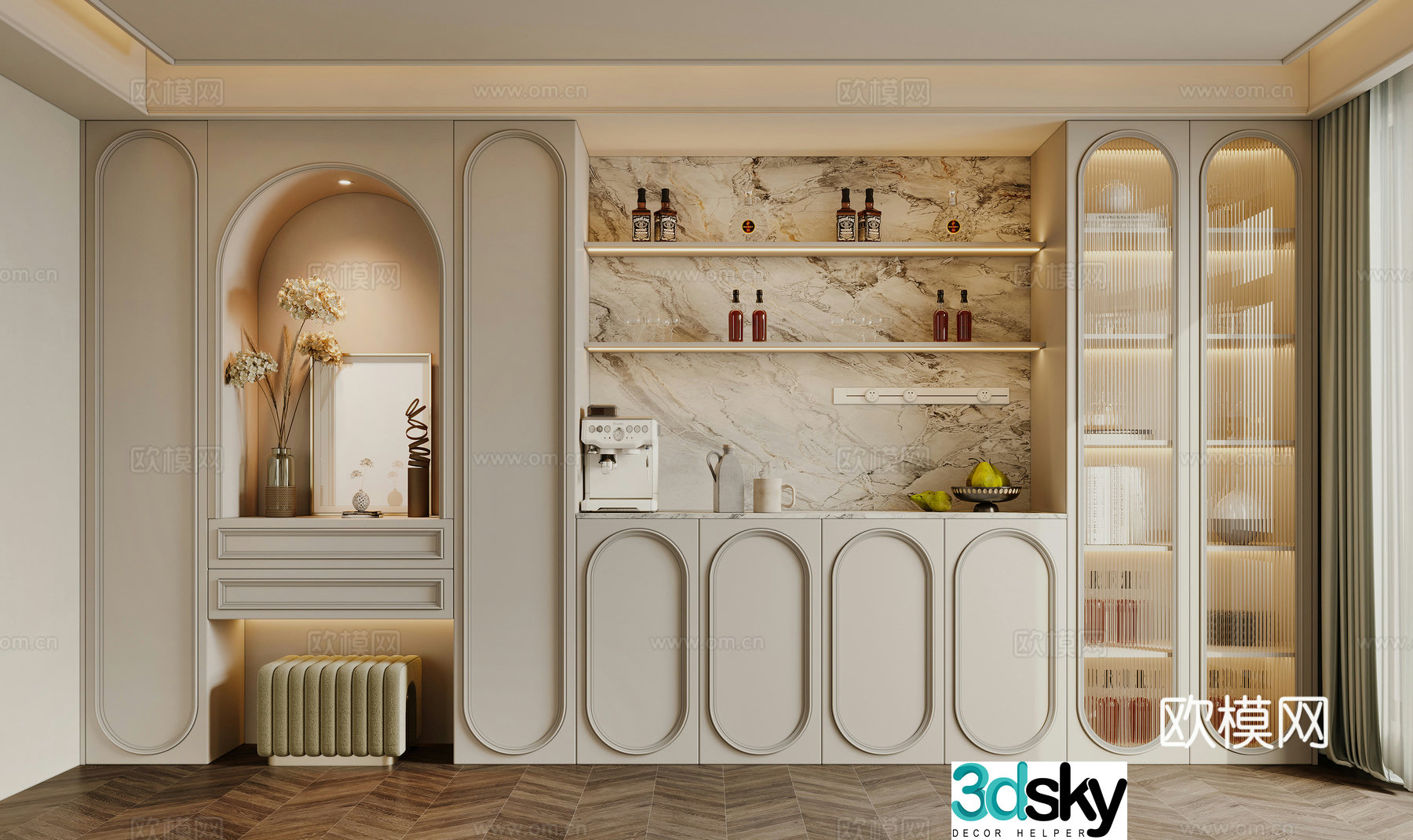 3D model of dining cabinet shoe cabinet