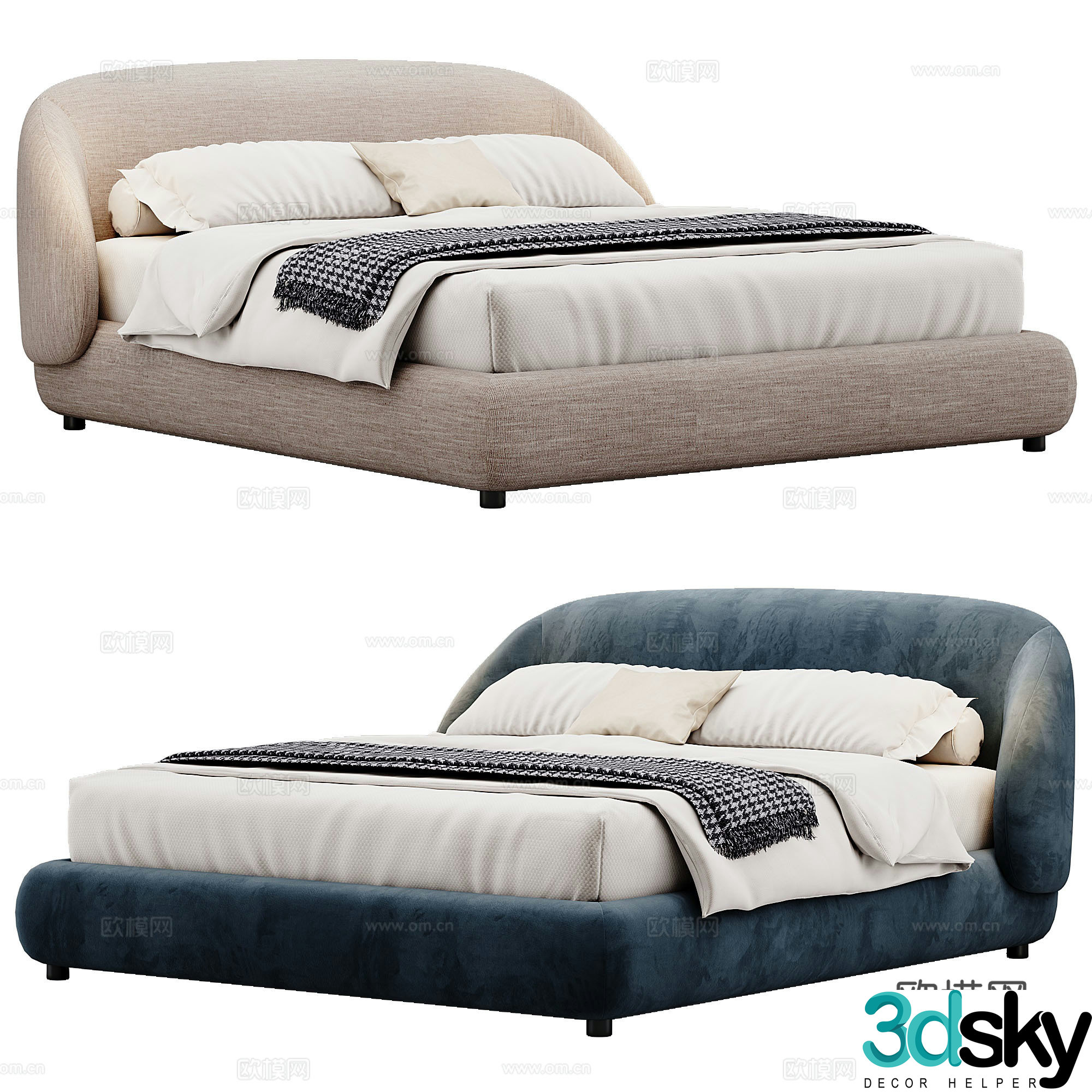 Modern Double Bed Fabric Double Bed Bedroom Bed Frame Bedding Bedding Pillow Holding 3D Model