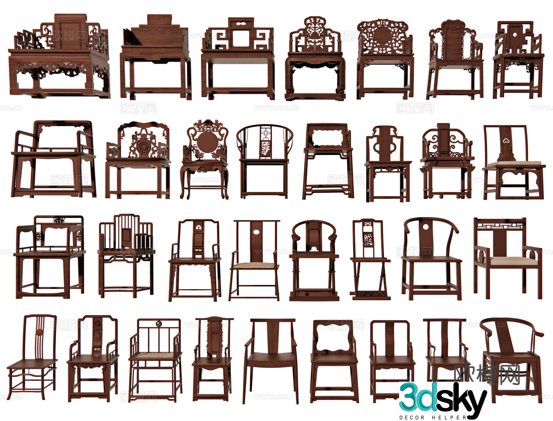 Chinese chairs ring chairs Taishi chairs leisure chairs ancient chairs carved chairs mahogany furniture 3D model