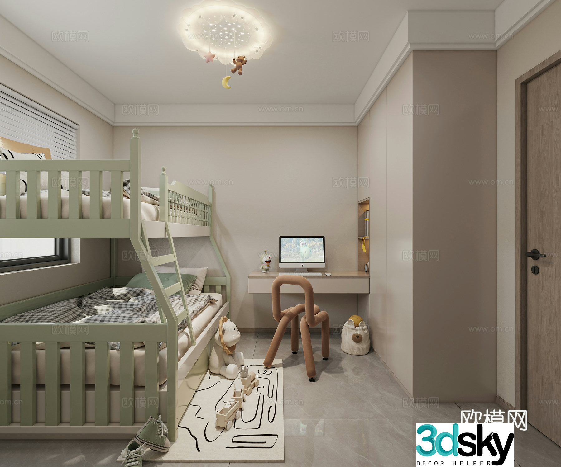 Modern children’s room children’s room lights high and low bed 3D model