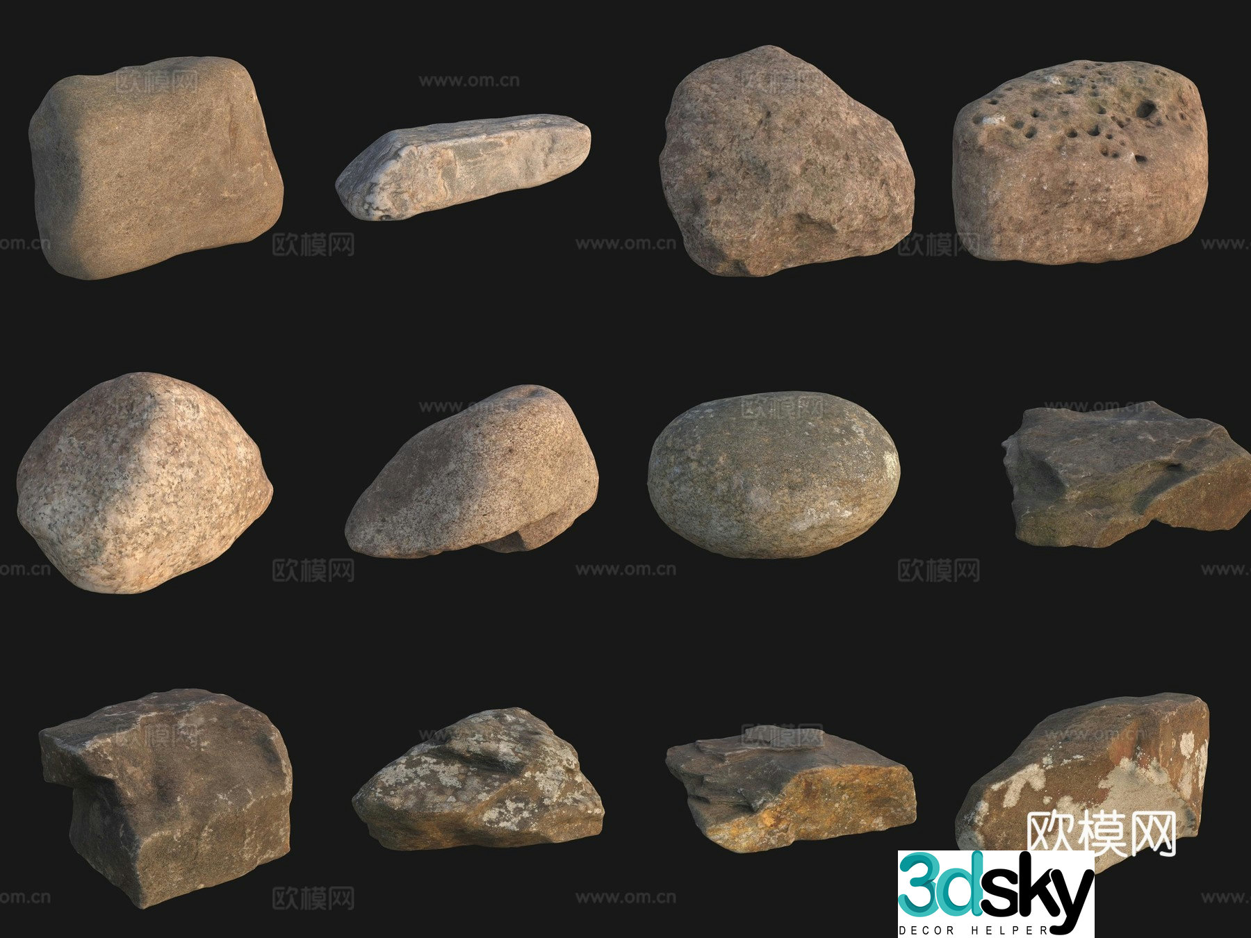 Rock big stone big stone pile pebbles 3d model