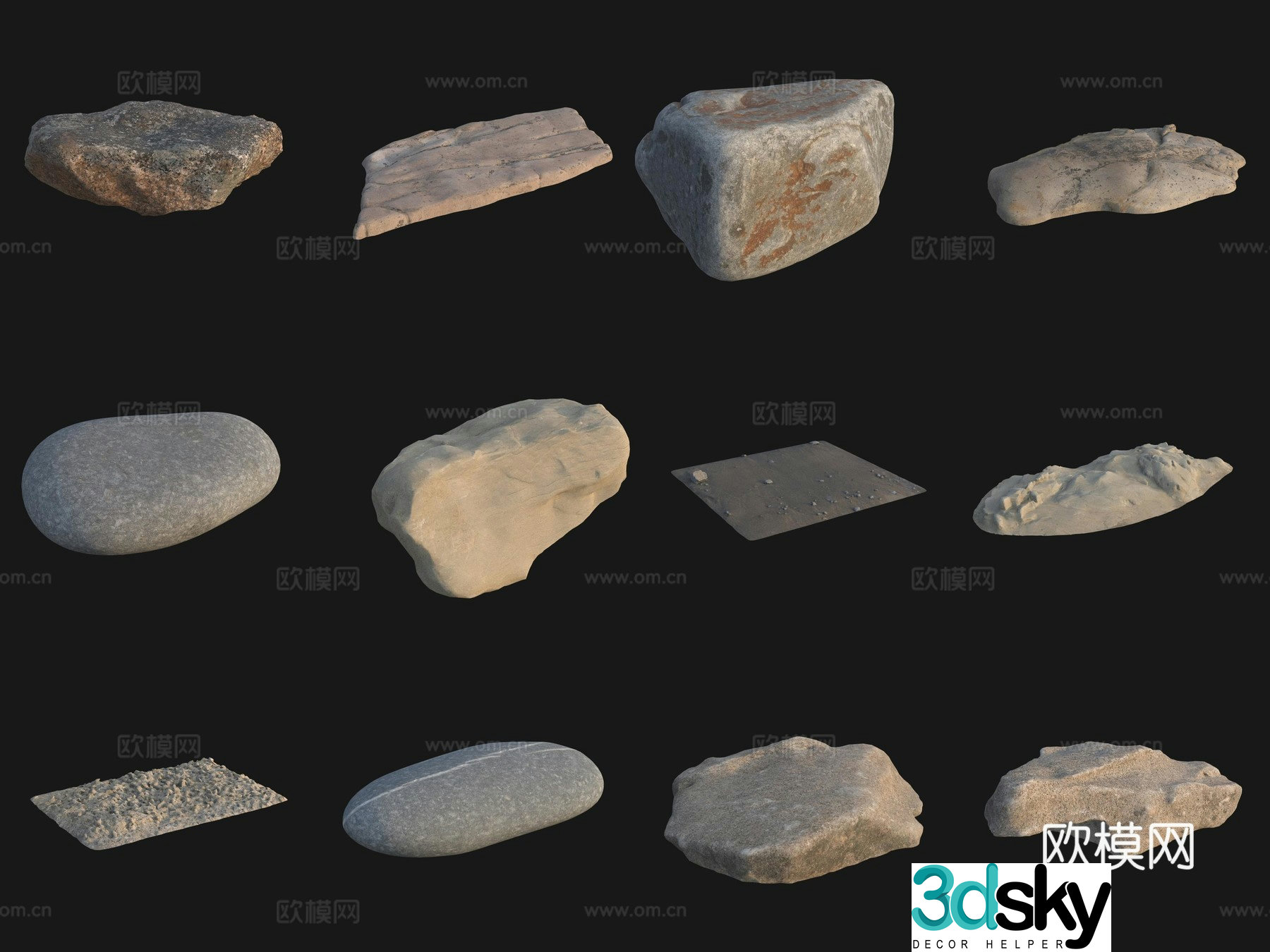 Rock big stone big stone pebbles 3d model