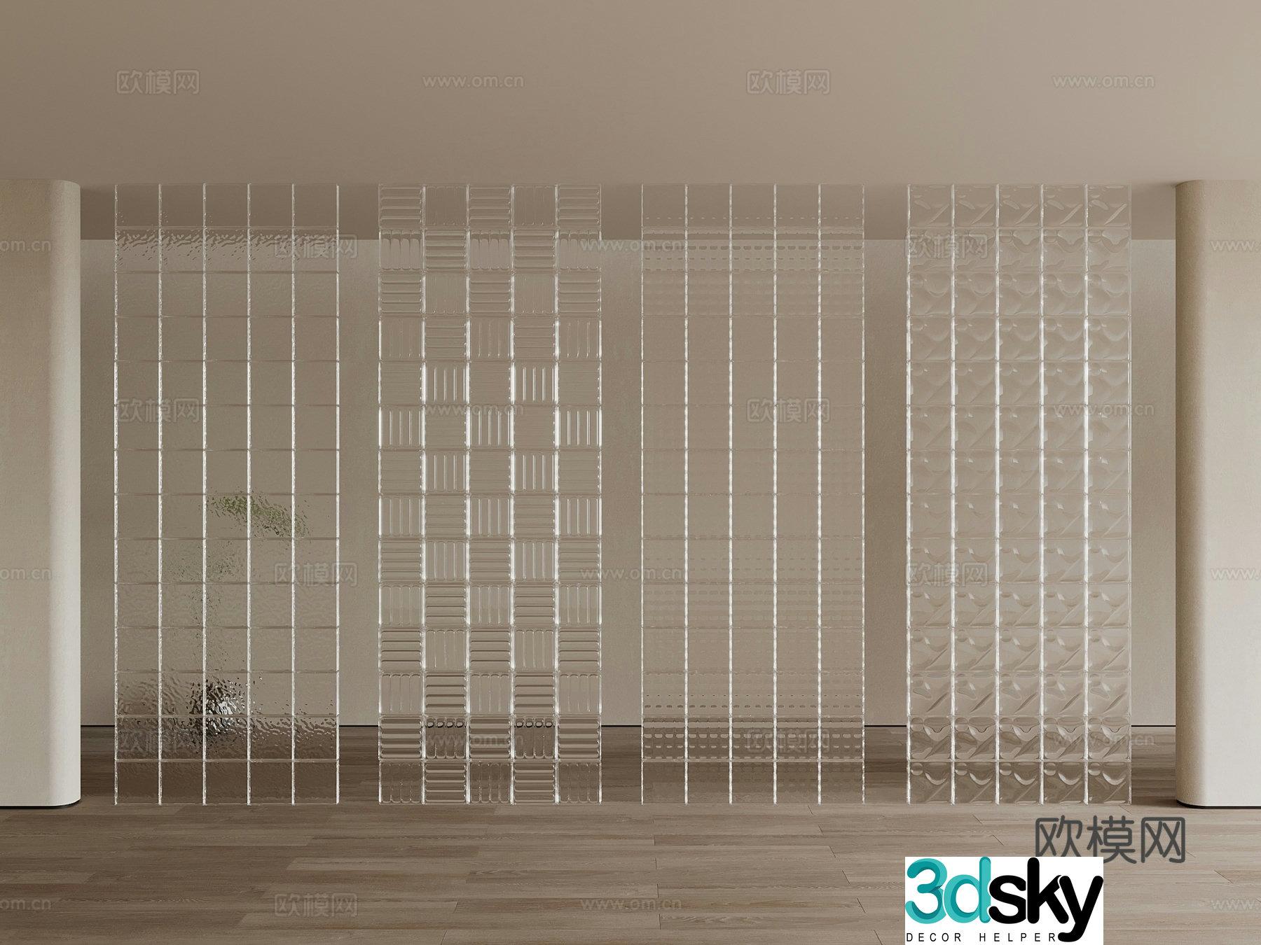Modern French partition Glass brick partition Bathroom partition Glass partition Porch partition 3D model