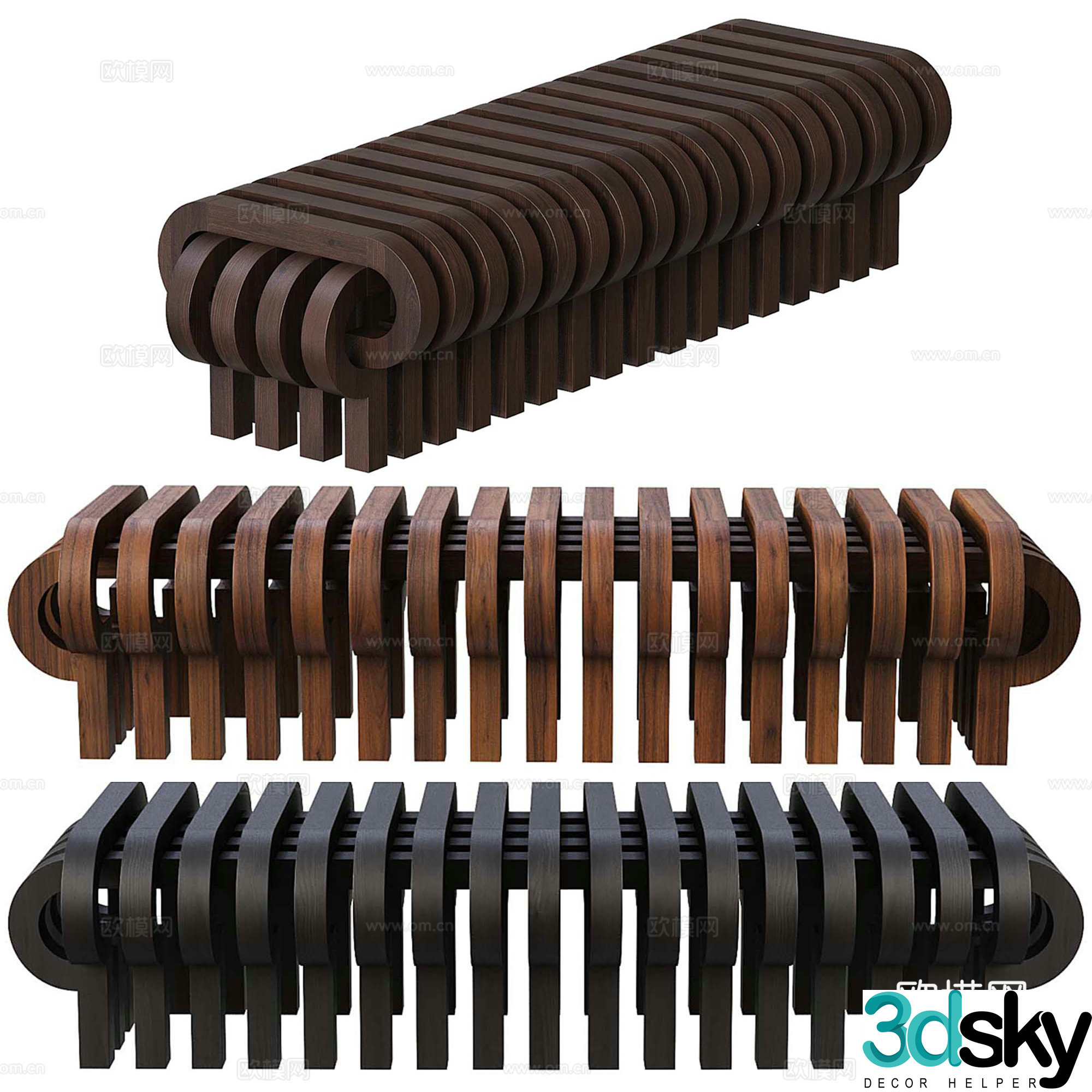 Middle-aged bench low stool sofa stool 3d model