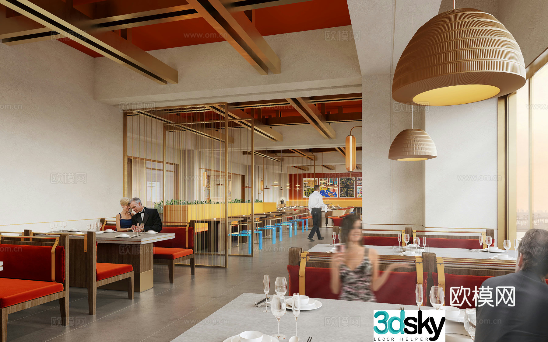 3D model of cafeteria booth area
