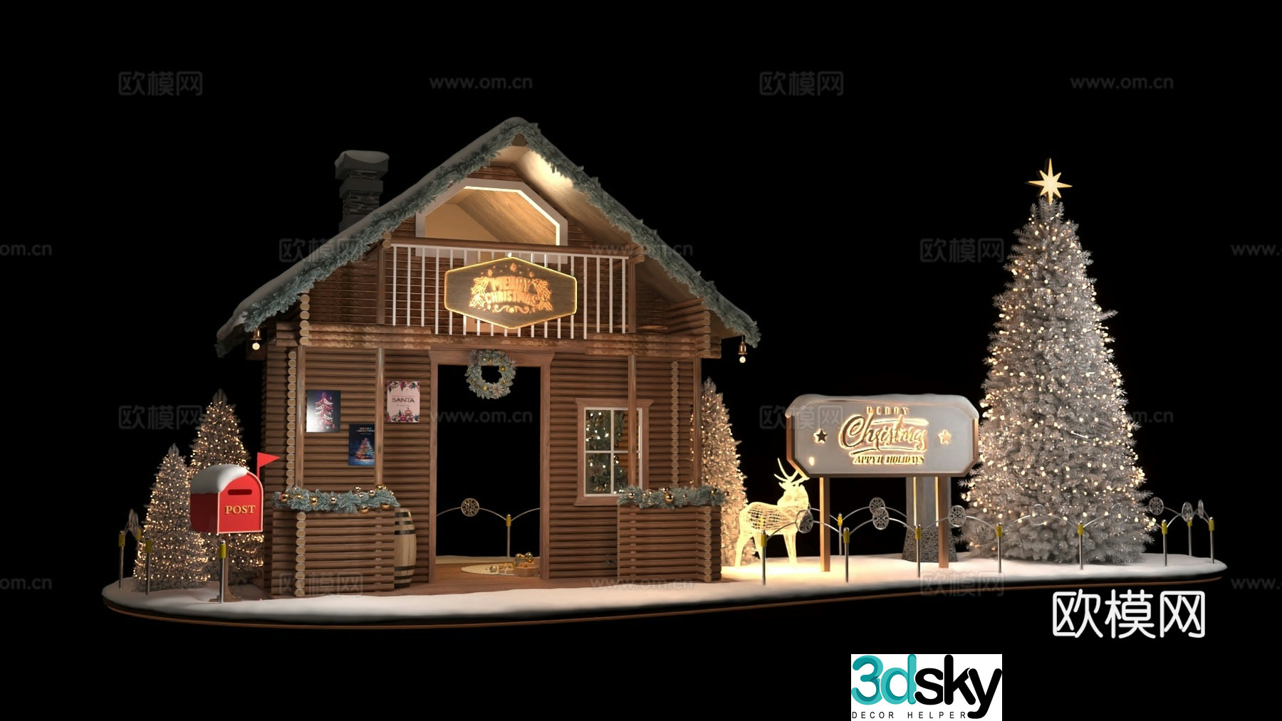Christmas wooden house landscaping decoration beauty DP check-in point 3D model